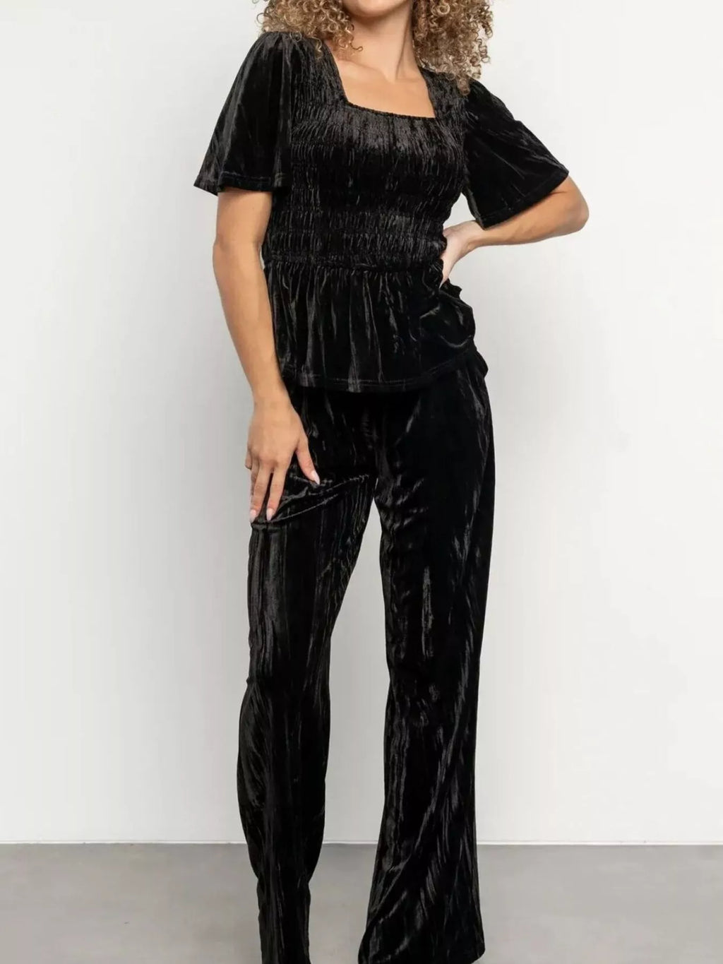 Velvet Top and Wide-Leg Pants Set