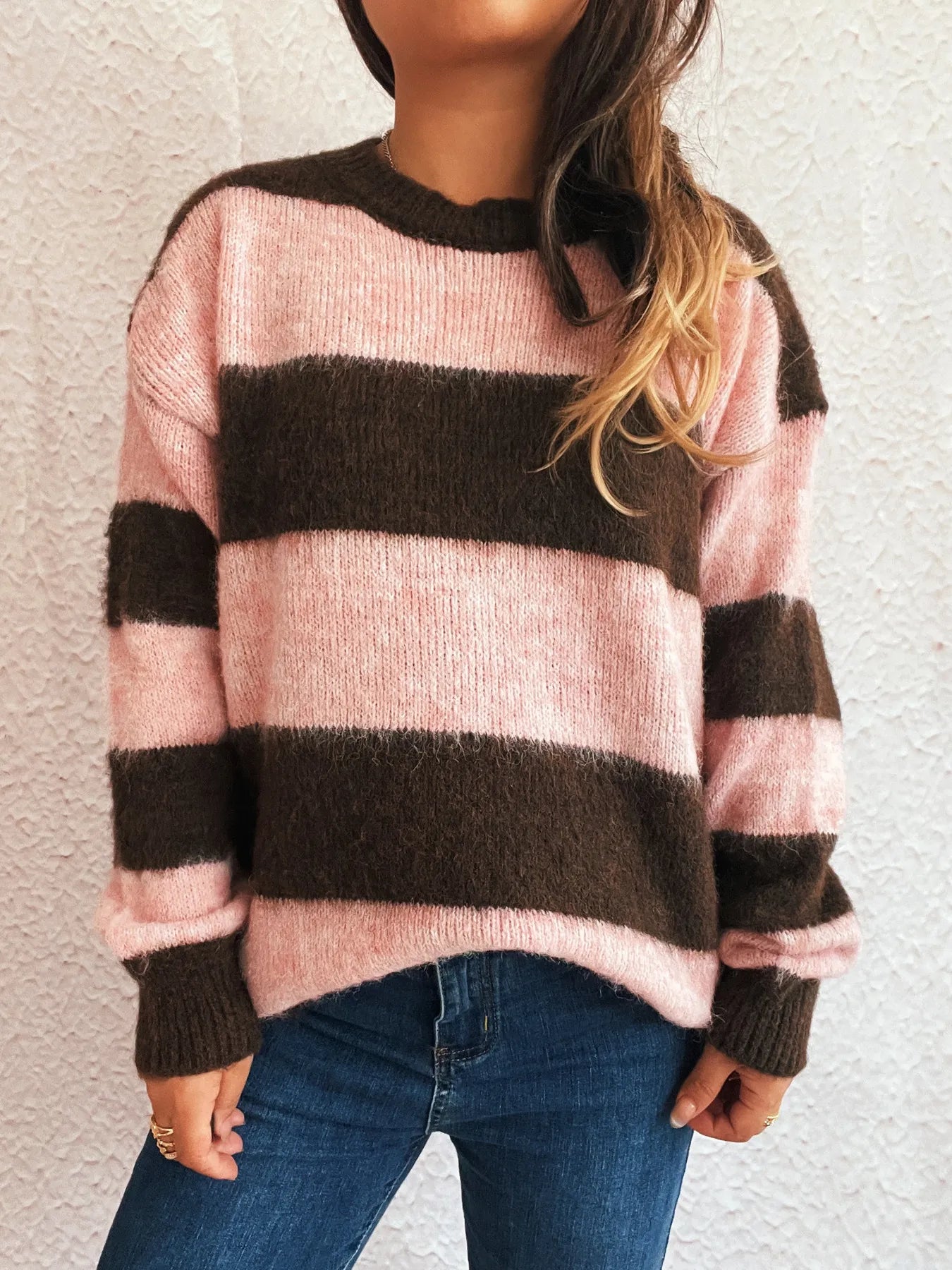 Striped Contrast Long Sleeve Sweater