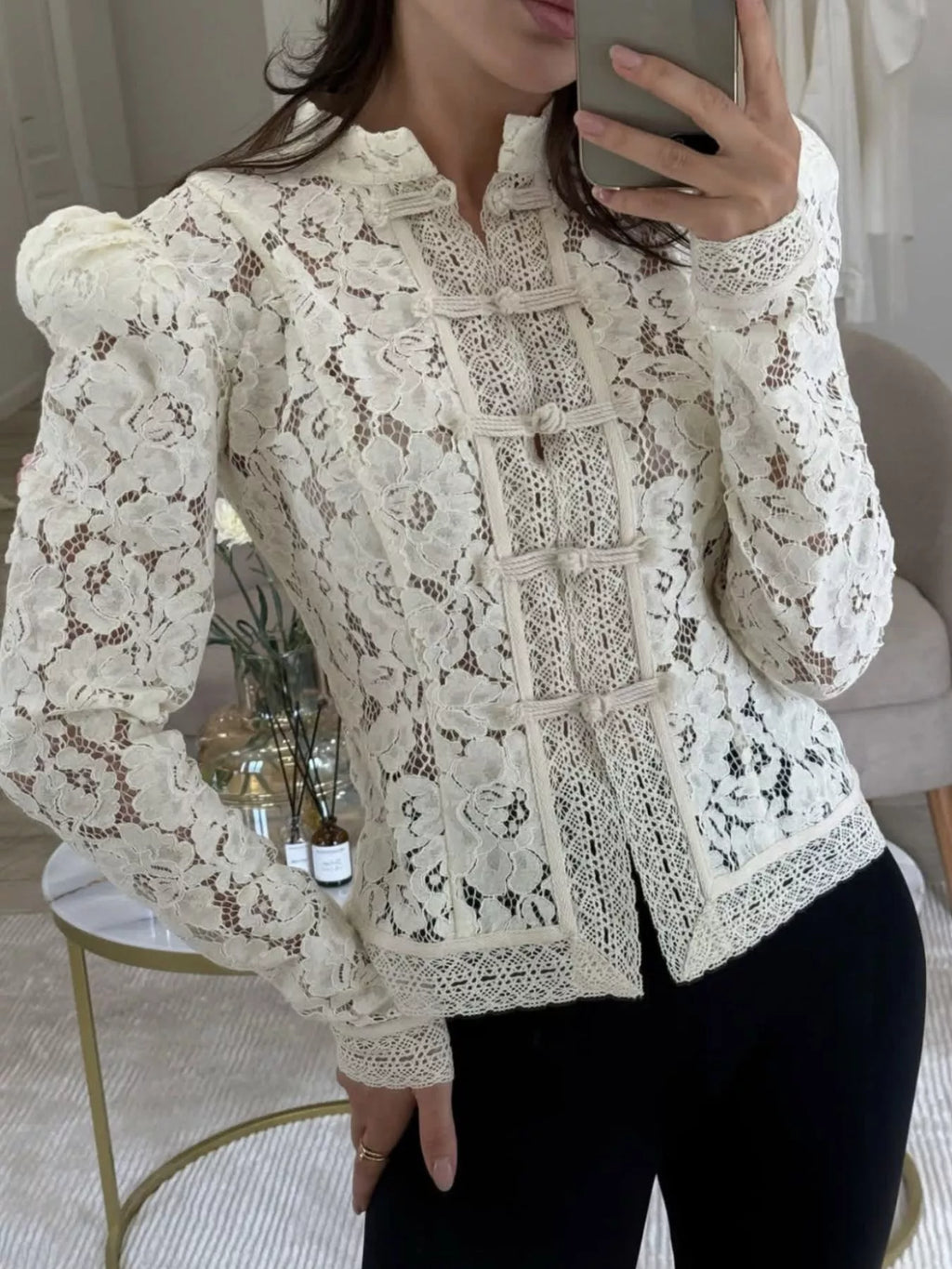 Lace Button-Up Shirt