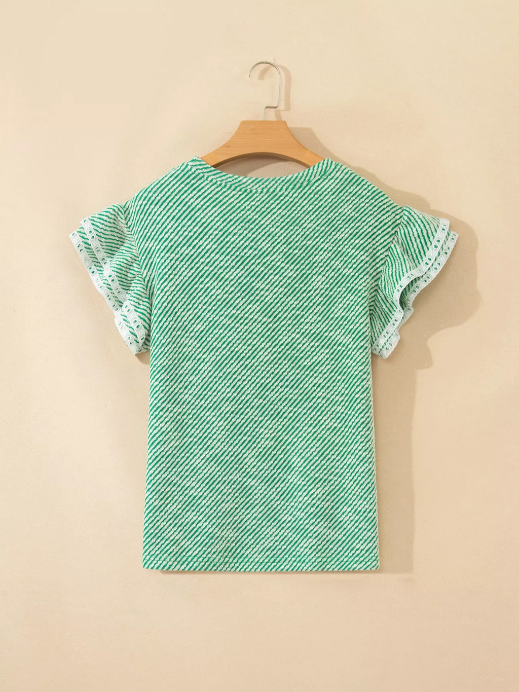 Twilled Print Lace Trim Ruffled Short Sleeve Blouse