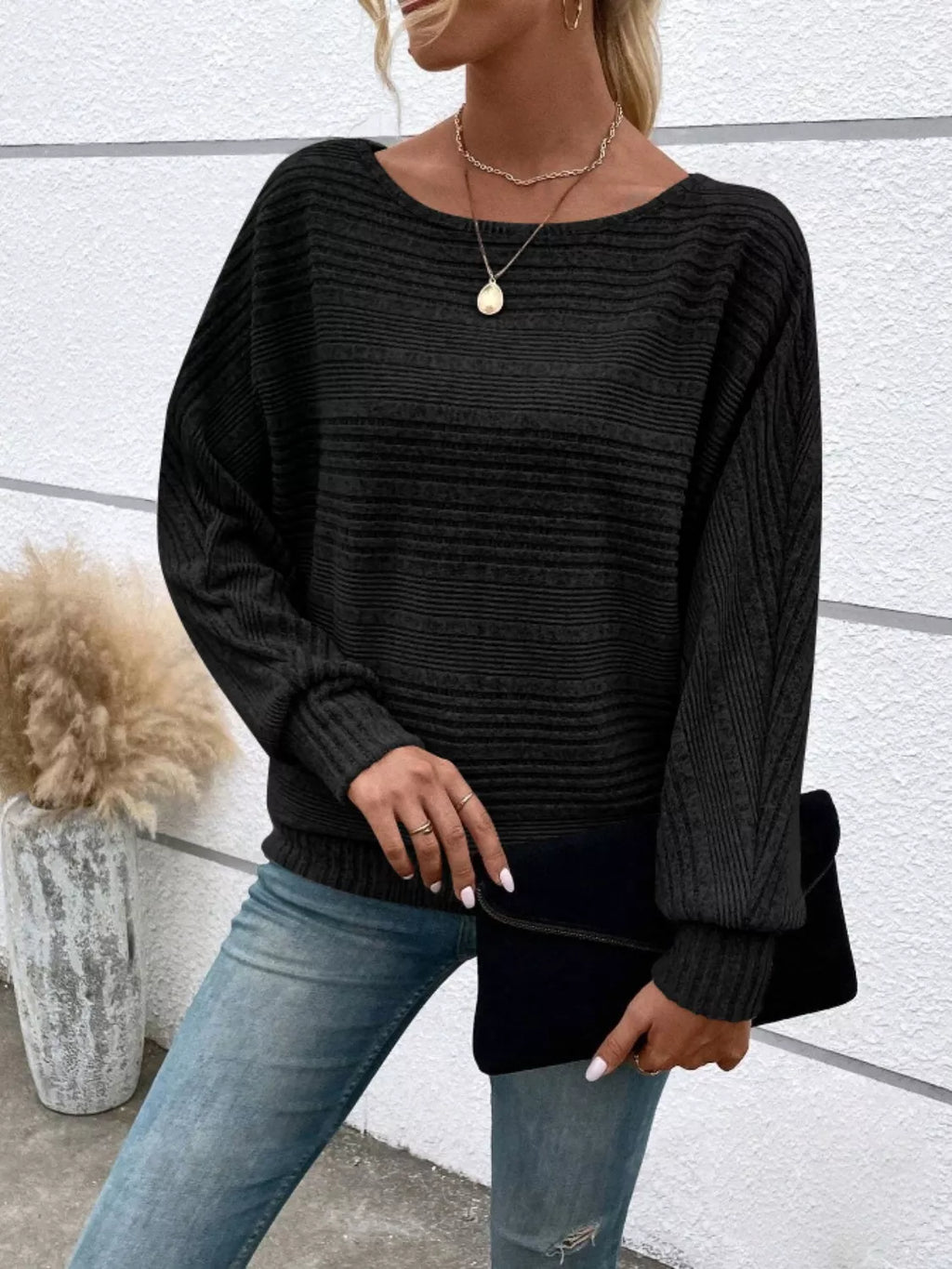 Relaxed Fit Ribbed Knit T-Shirt