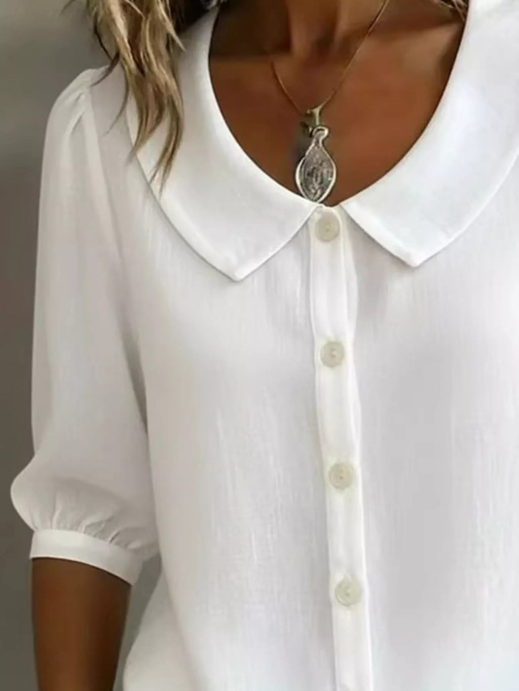 Full Size Peter Pan Collar Button Up Shirt Plus Size