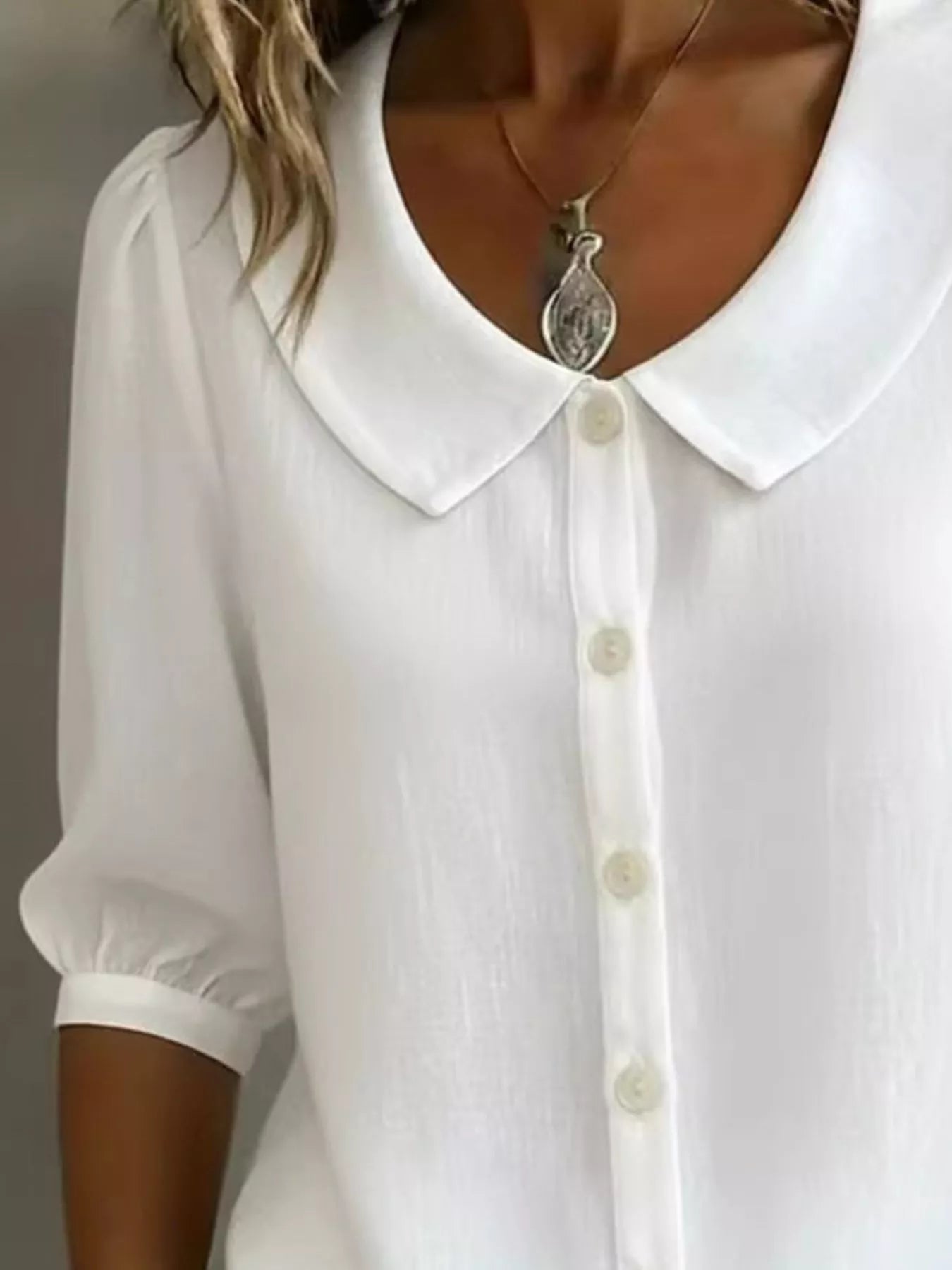 Full Size Peter Pan Collar Button Up Shirt Plus Size
