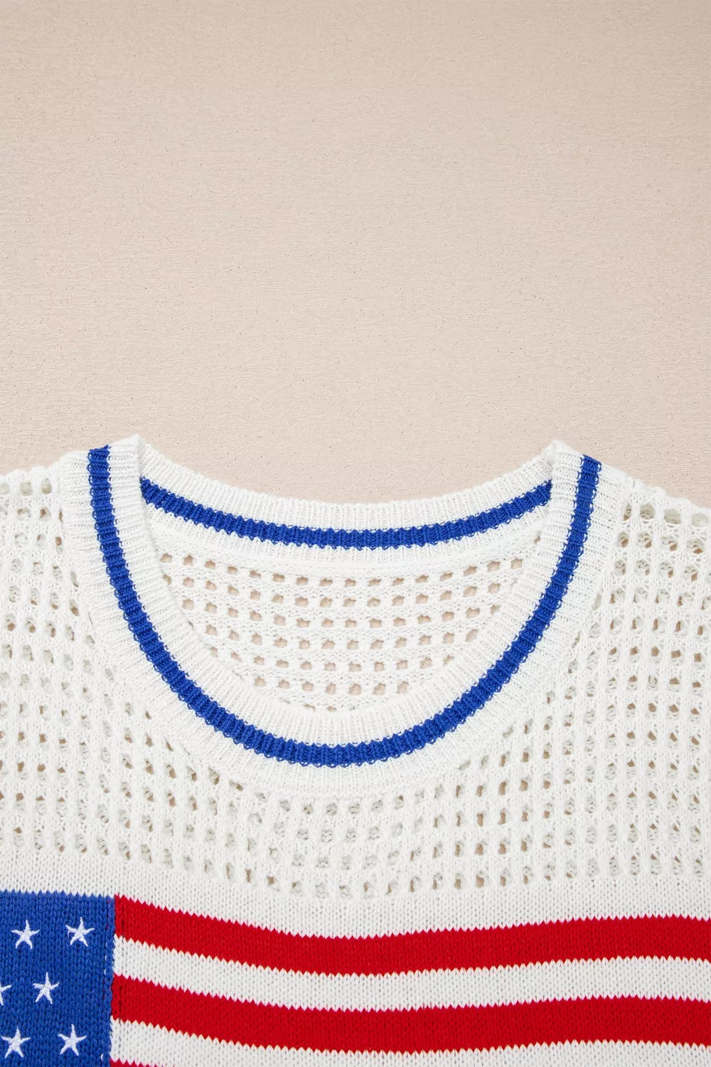 USA Flag Eyelet Knitted Cap Sleeve Sweater Top