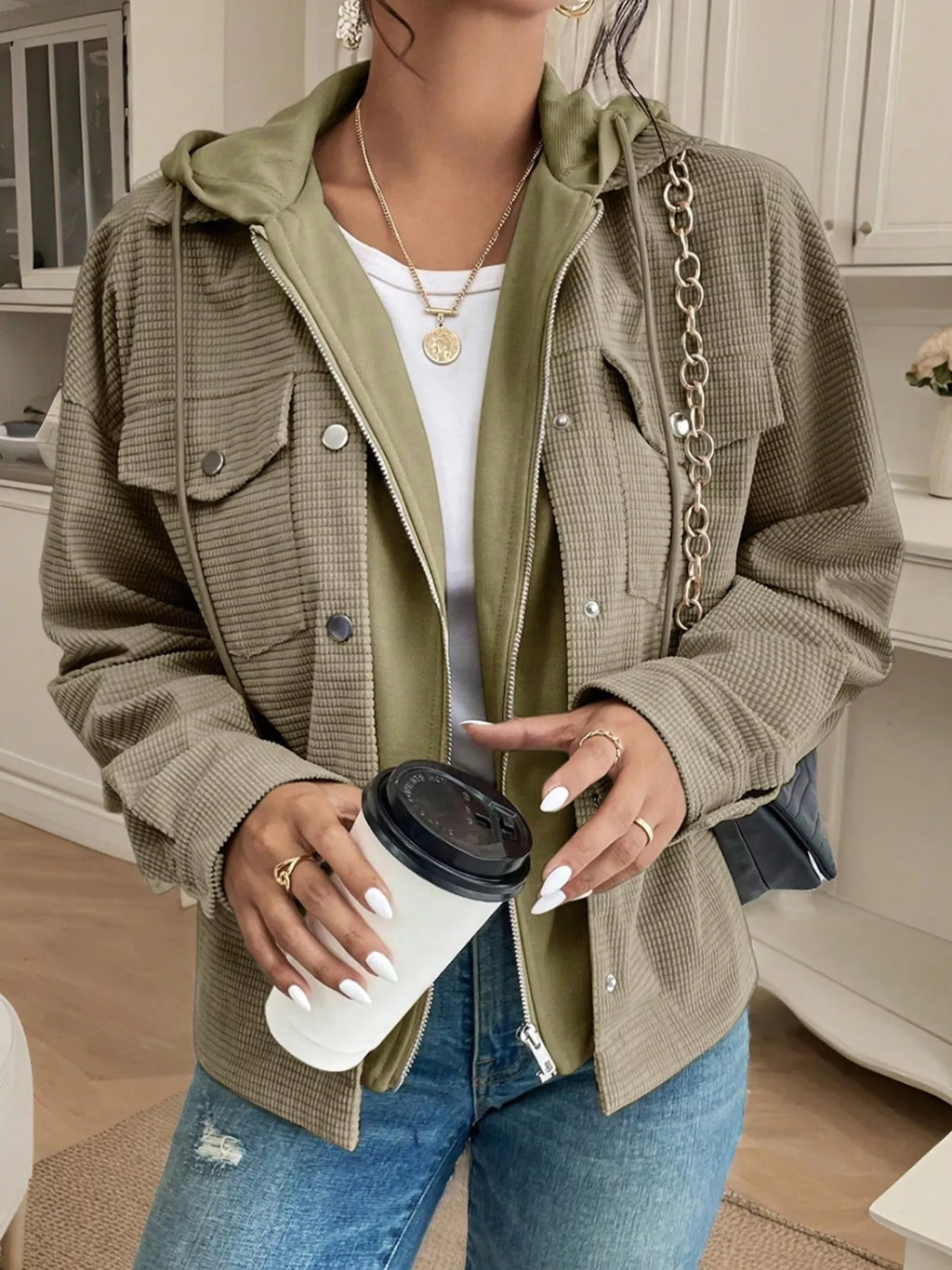 Thermal Knit Textured Hooded Jacket