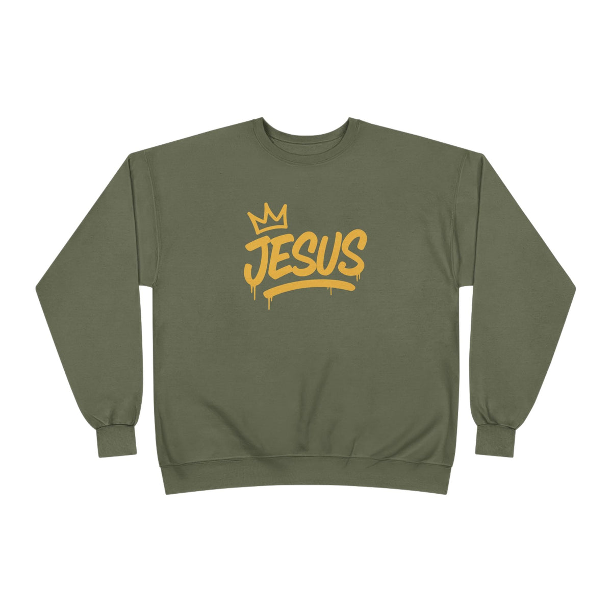 Jesus Crown Crewneck Sweatshirt — Gold Script Inspirational Pullover
