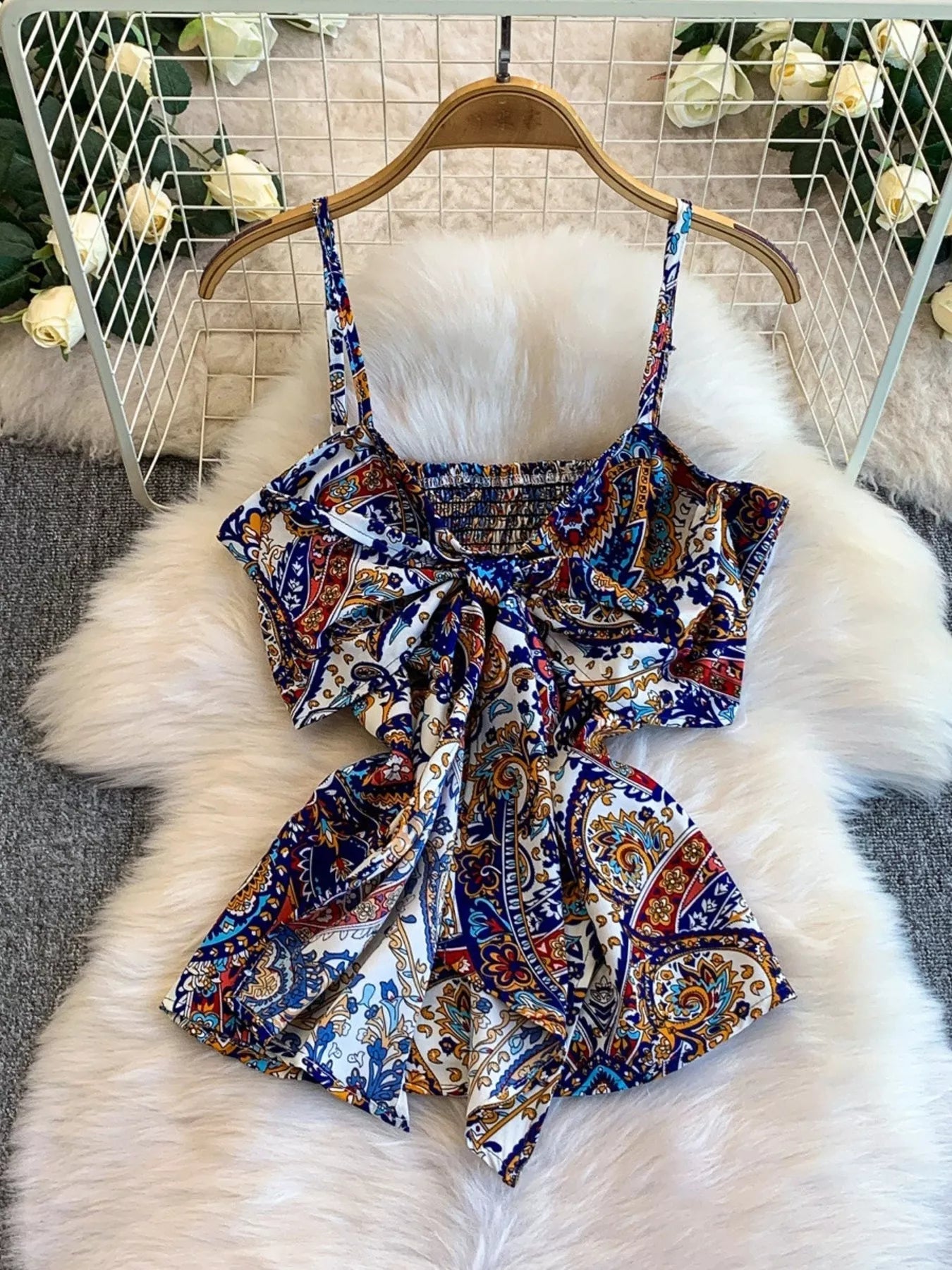 Printed Cami and Wide Leg Pants Set