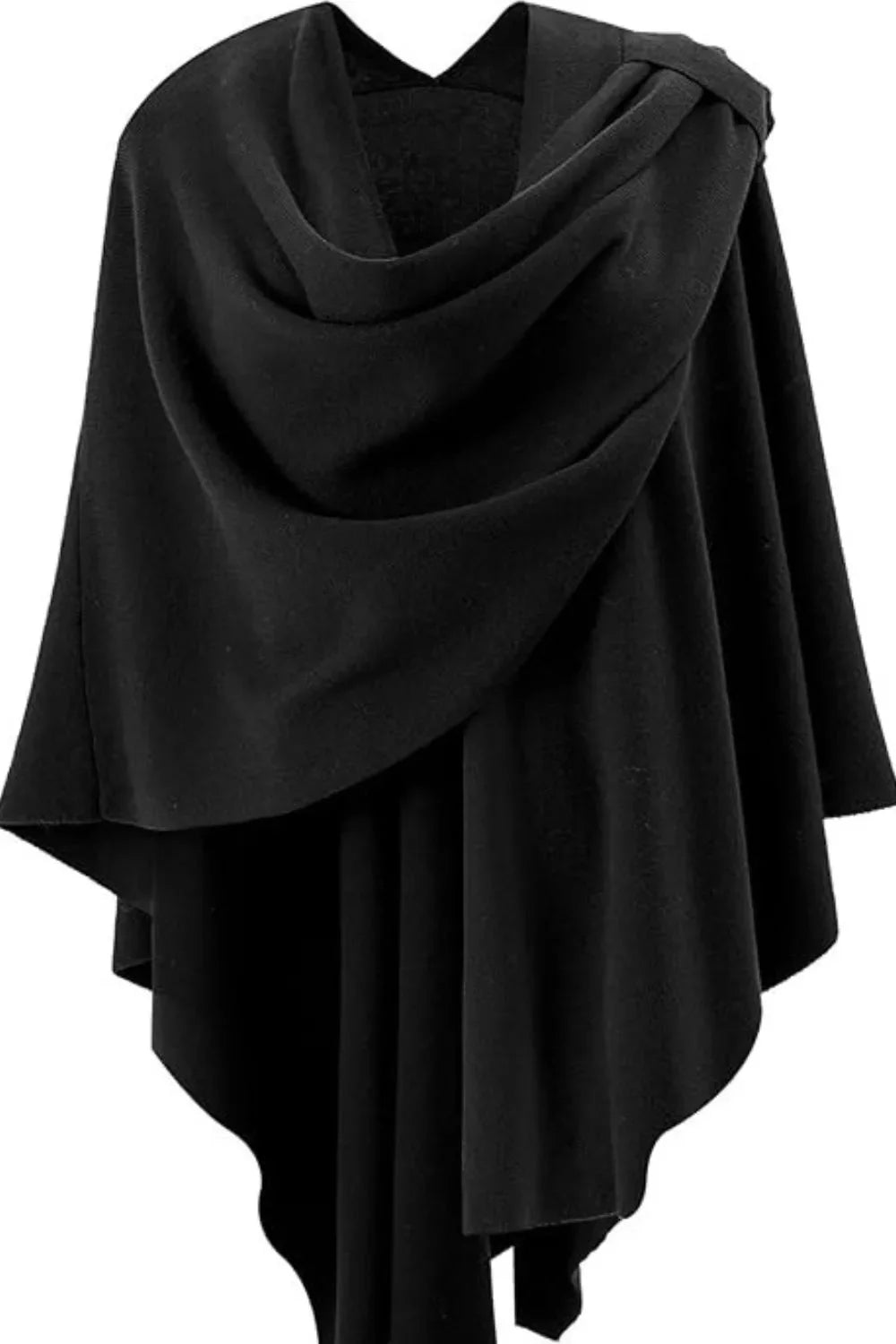 Draped Knitted Split Cape Shawl with Strap