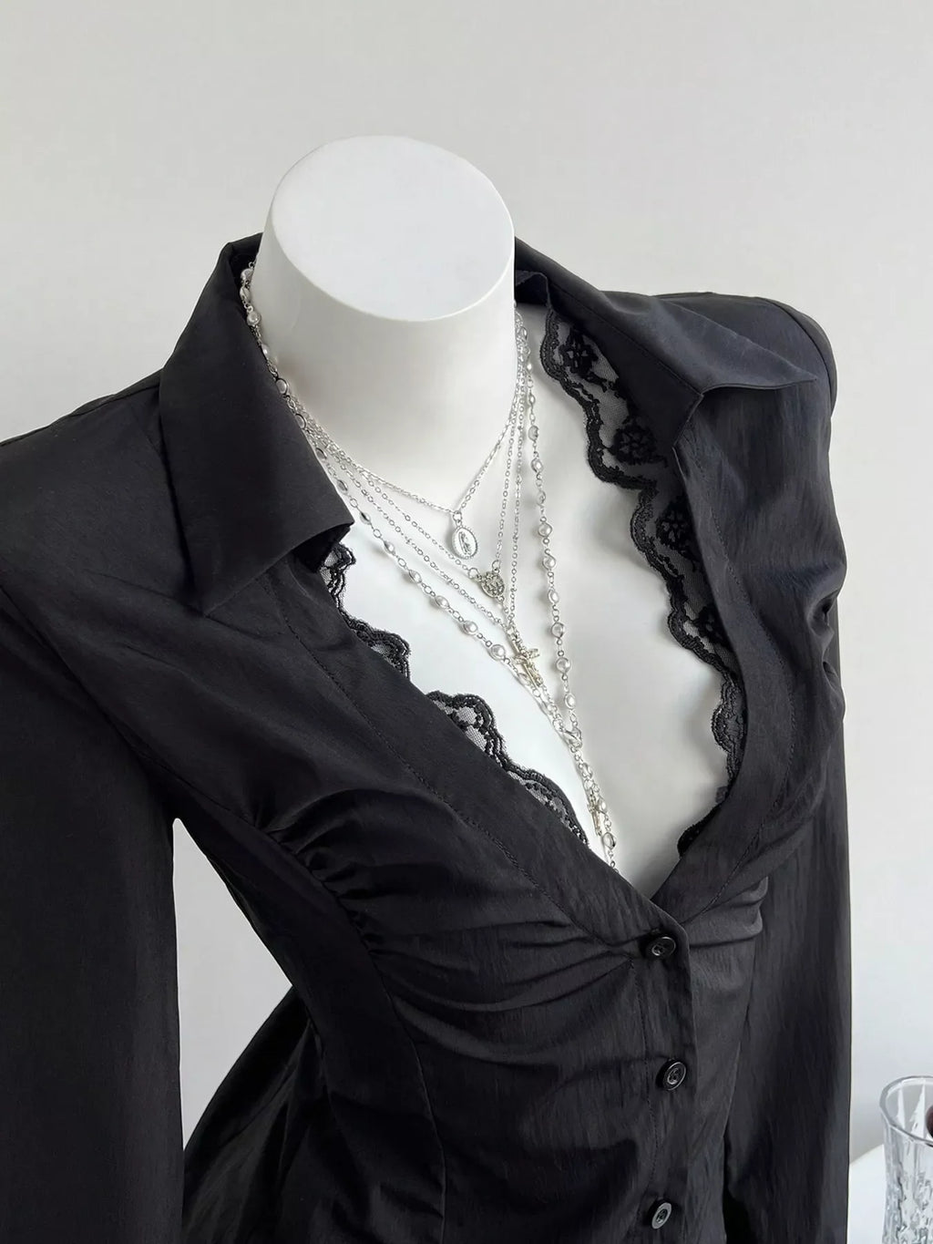 Lace Trim Slim Fit Shirt
