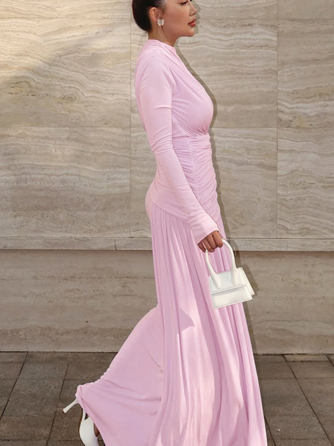 Ruched Long Sleeve Mermaid Maxi Dress