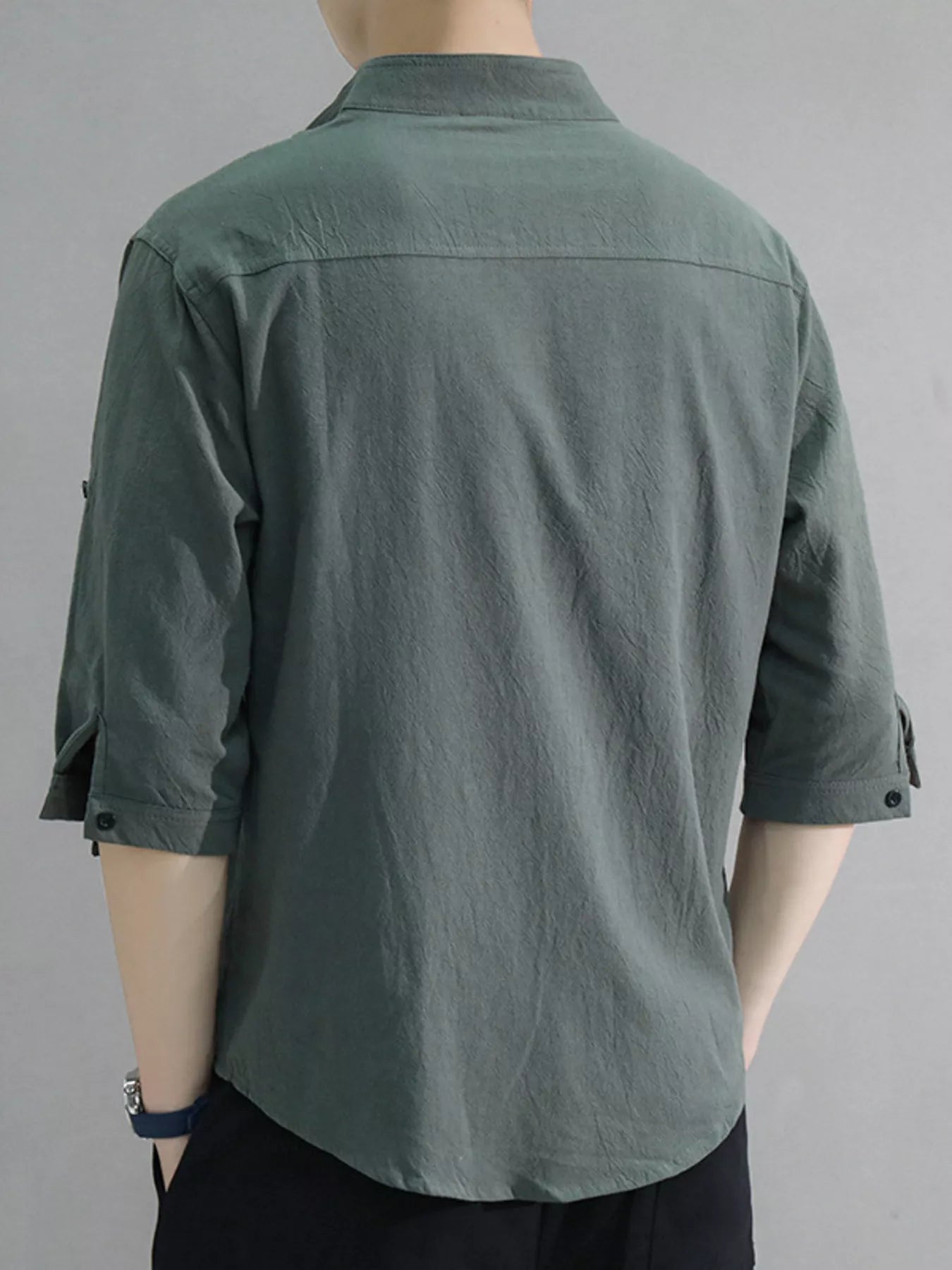 Men's Plus Size Button Up Roll-Up Sleeve Shirt