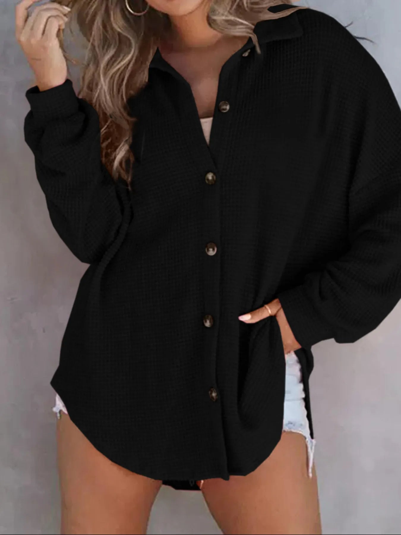 Waffle Knit Button-Down Shirt