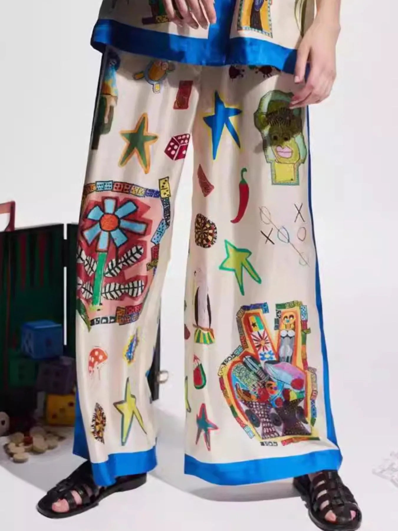 Printed Button Up Shirt and Pants Set