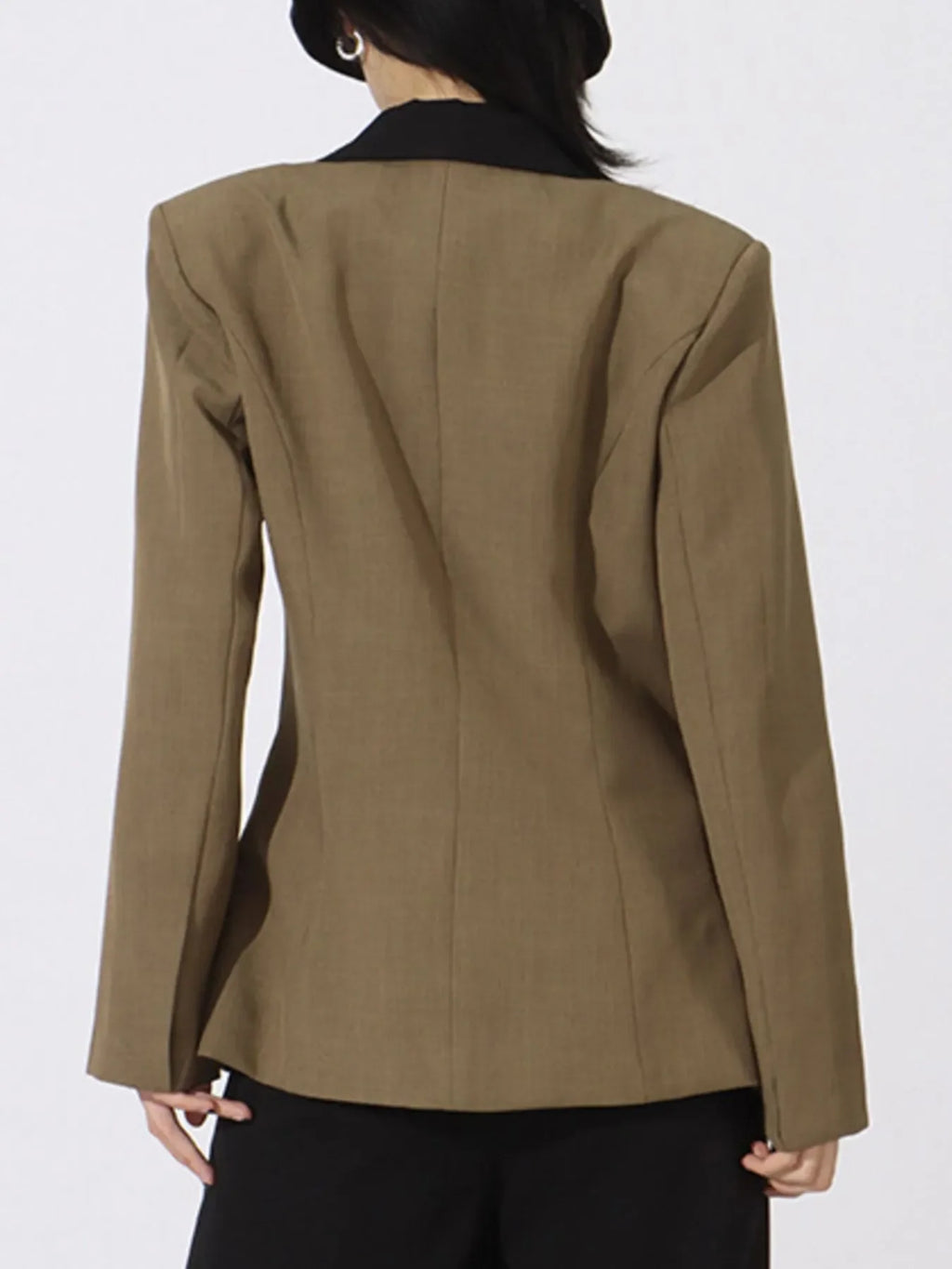 Contrast Lapel Collar Long Sleeve Blazer