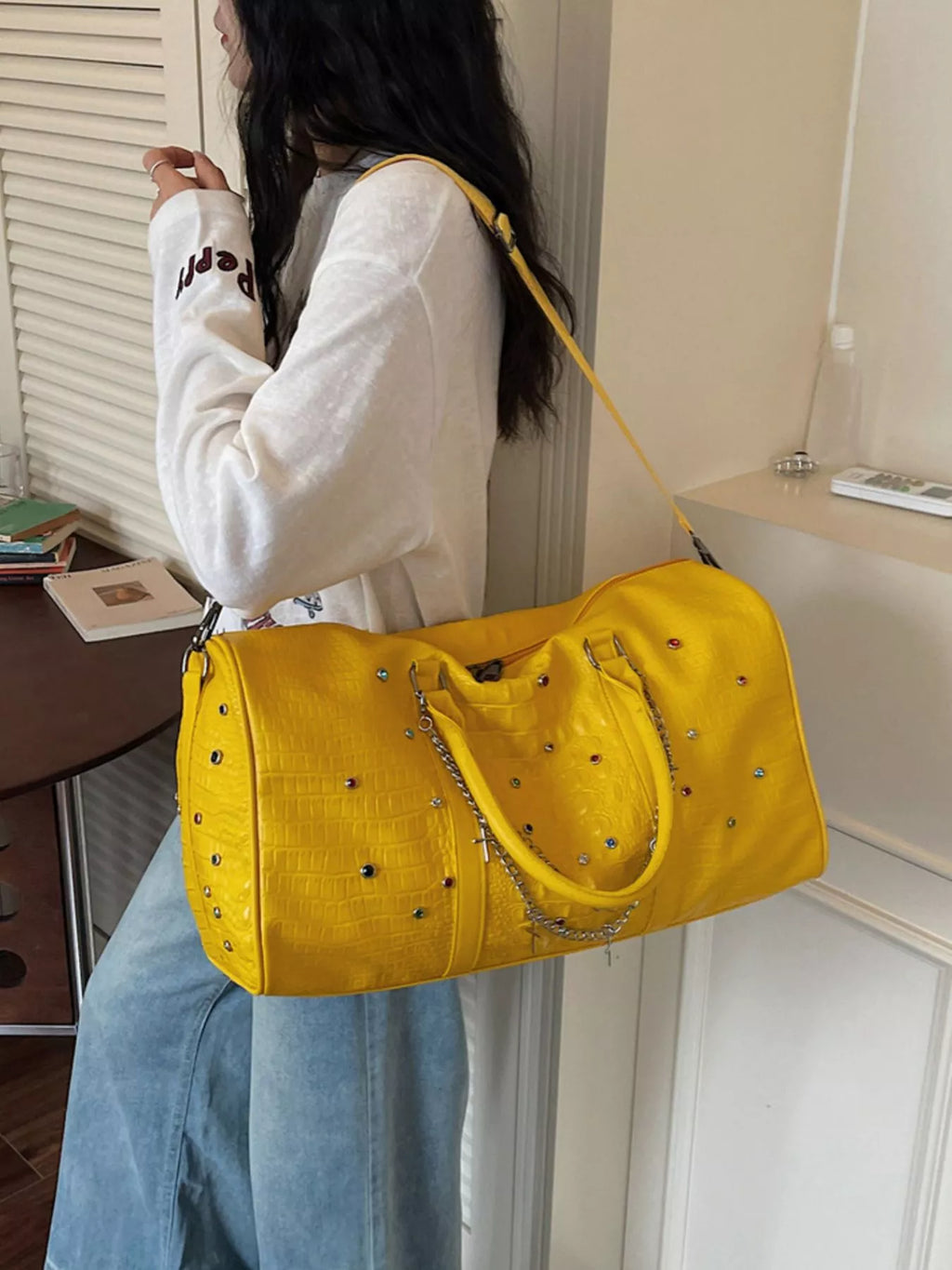 Studded Leather Duffel Bag