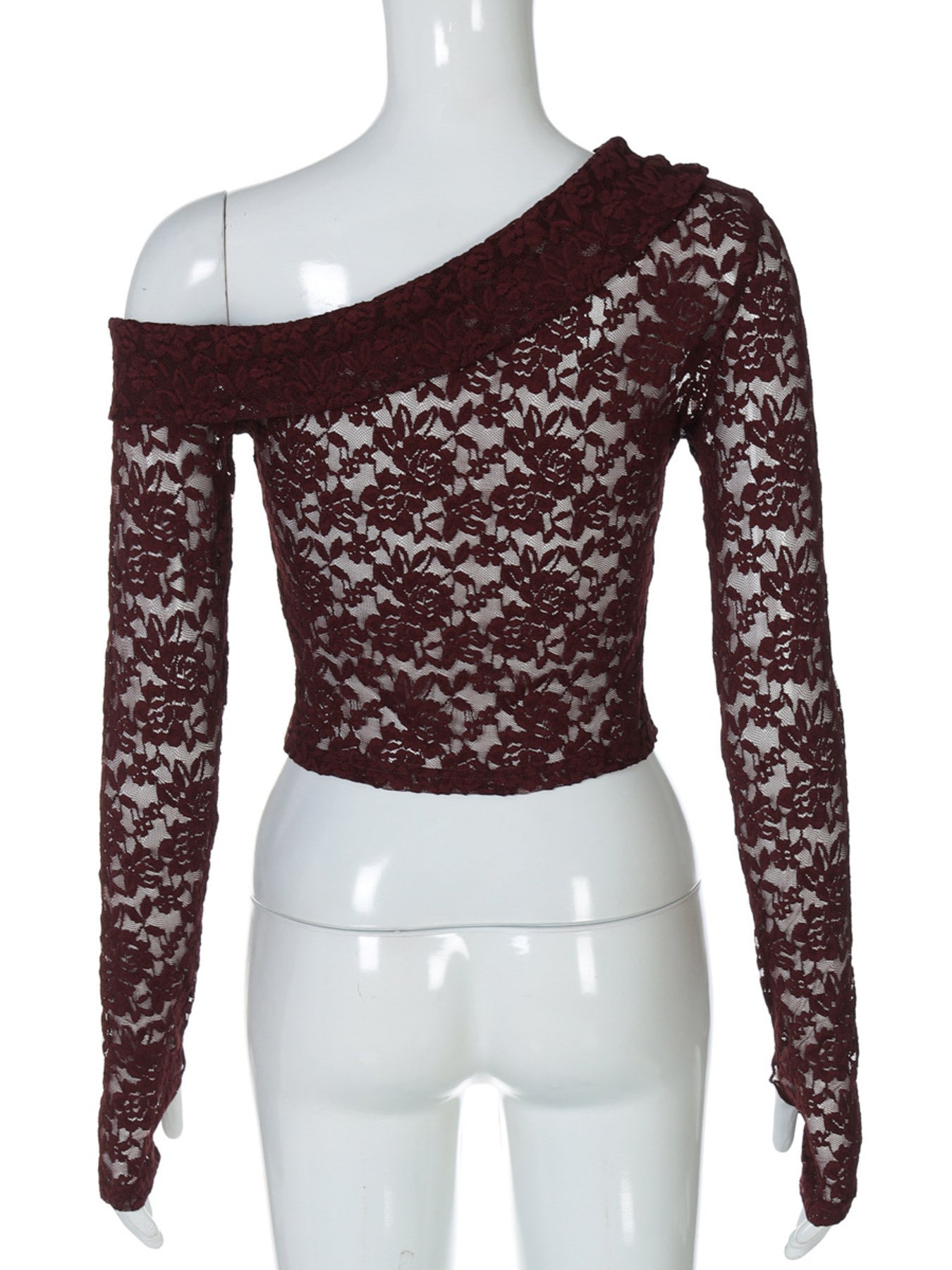 Lace One-Shoulder Long Sleeve Top