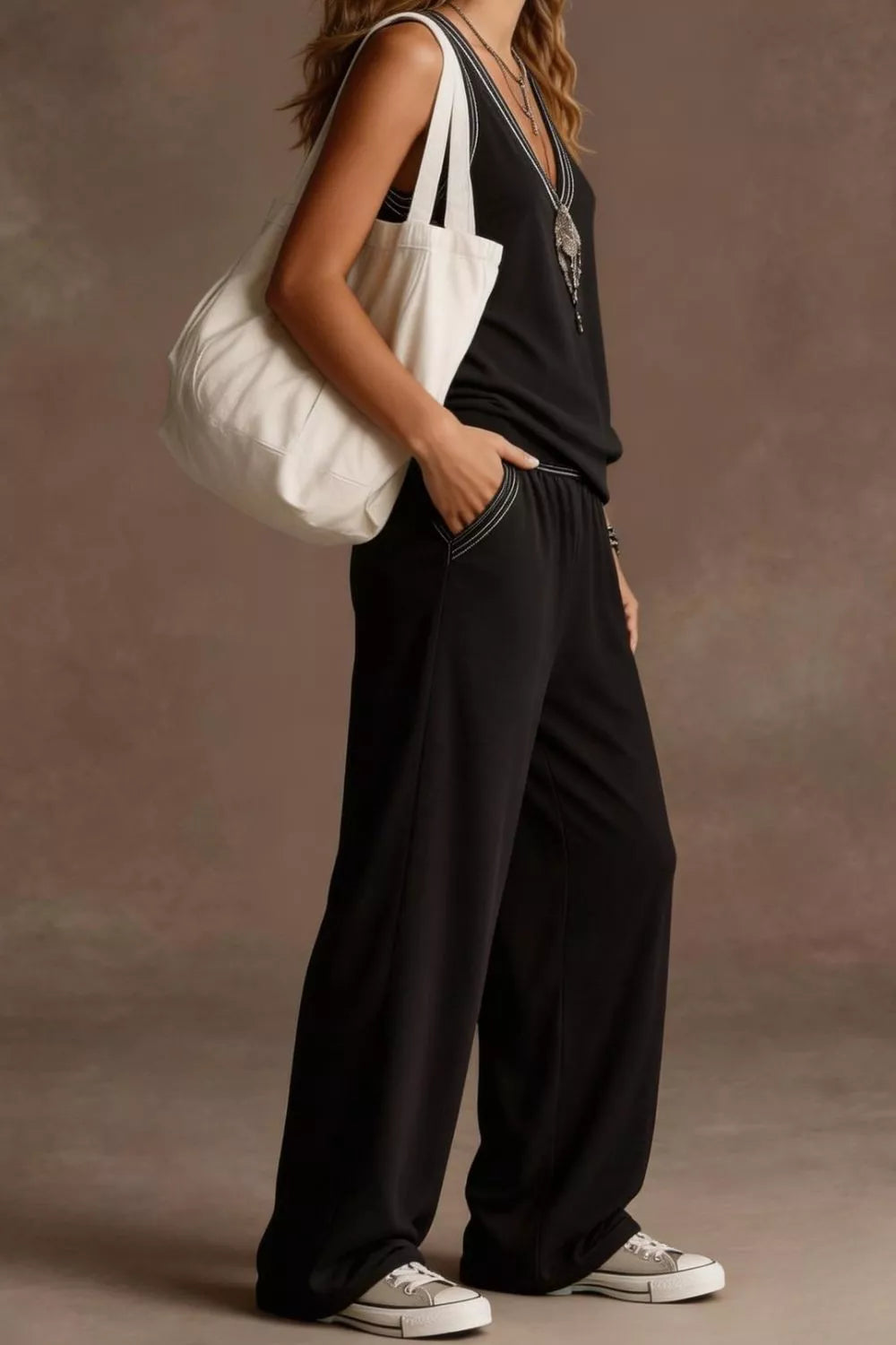 V-Neck Tank and Wide Leg Pants Set