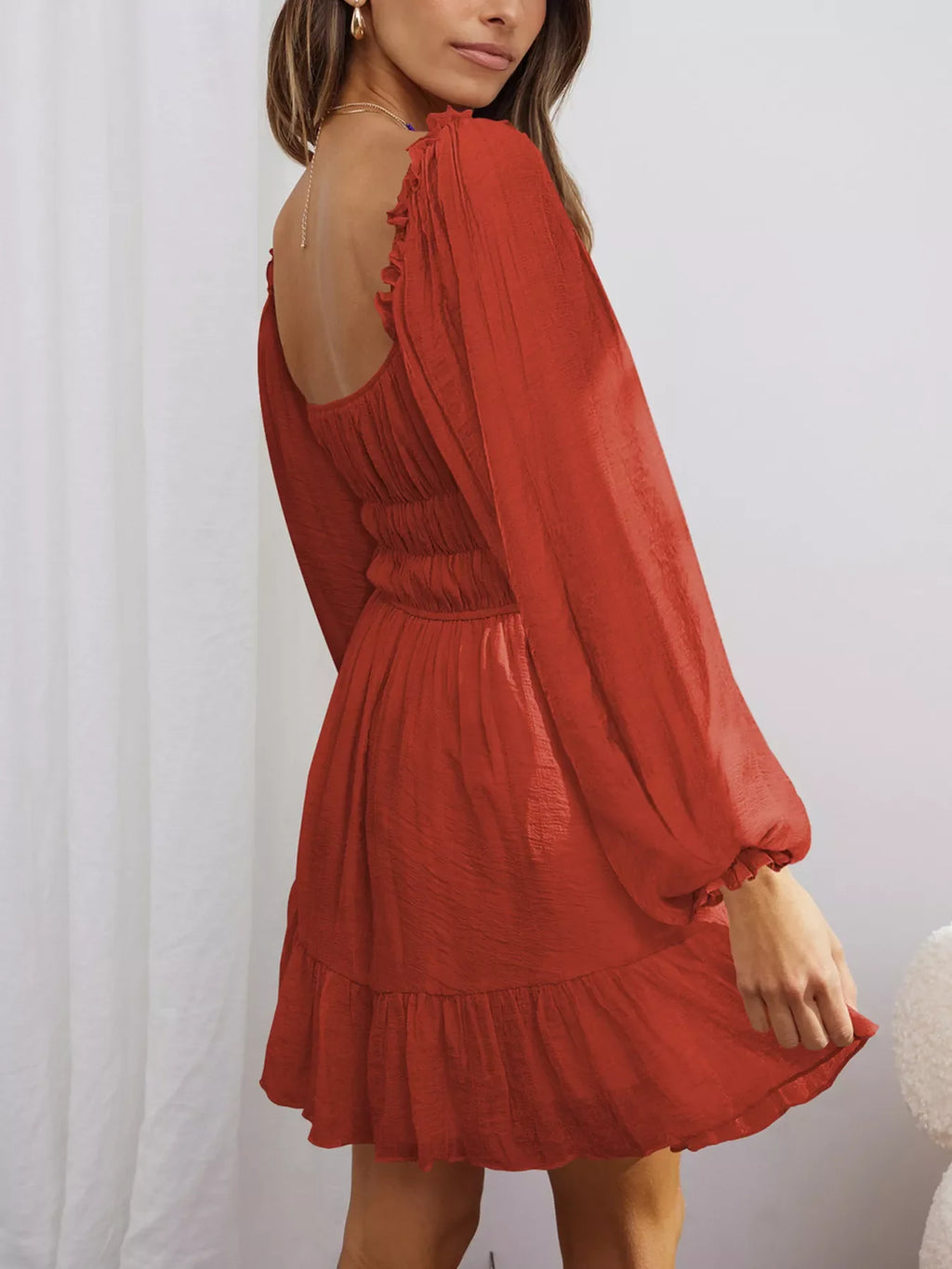 Ruffled Hem Balloon Sleeve Dress