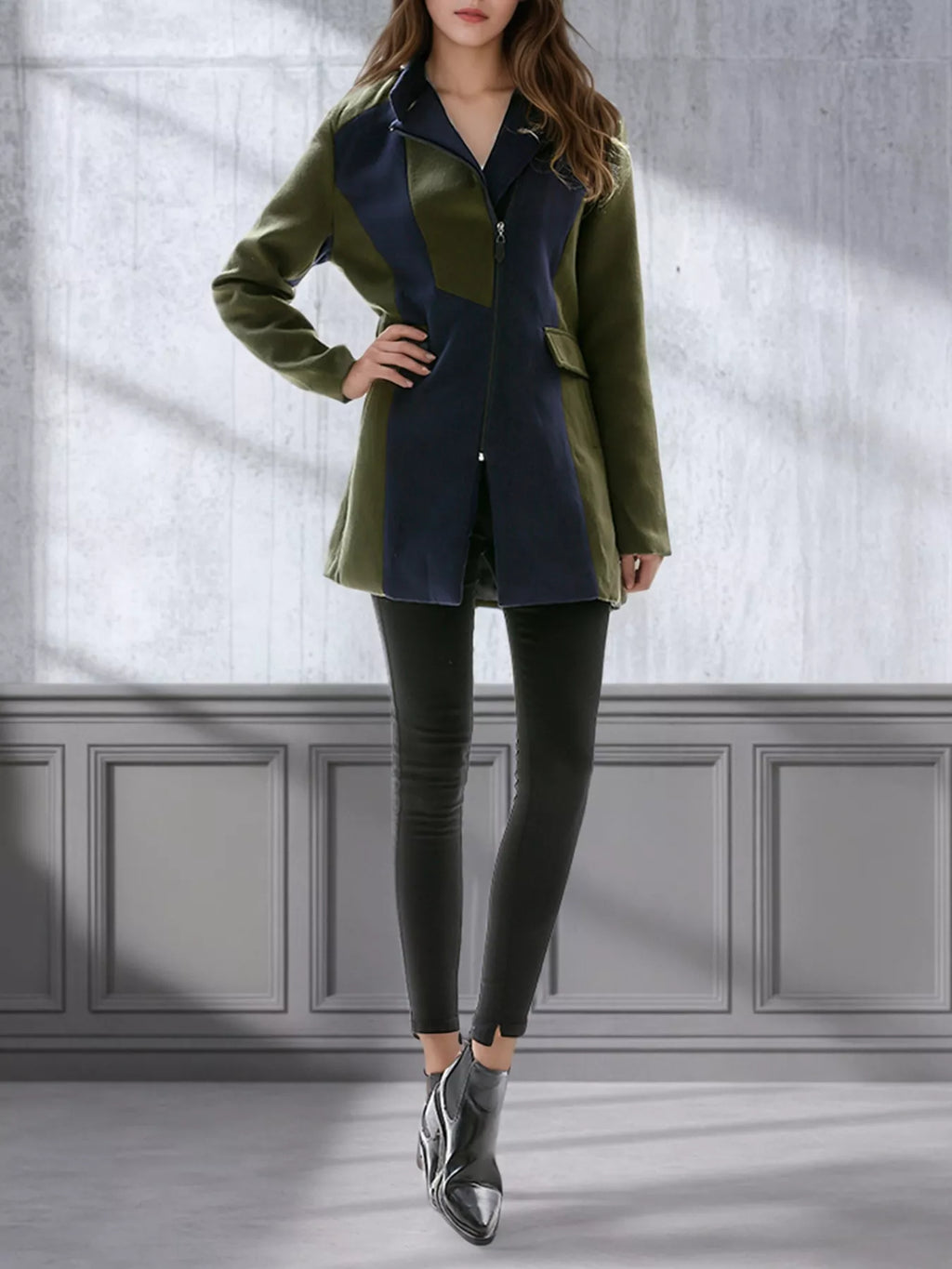 Color Block Zip Up Outerwear