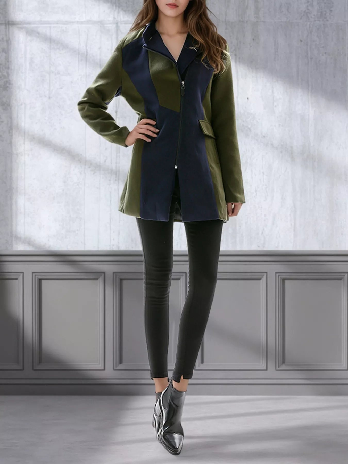 Color Block Zip Up Outerwear