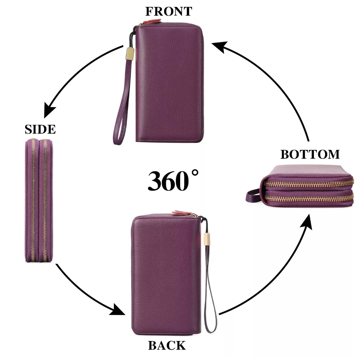 Double Zipper Leather Wallet