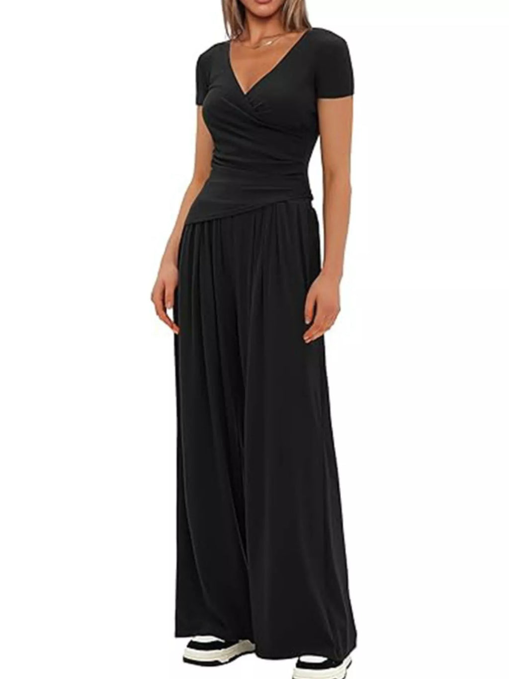 Surplice Short Sleeve Top and Pants Set