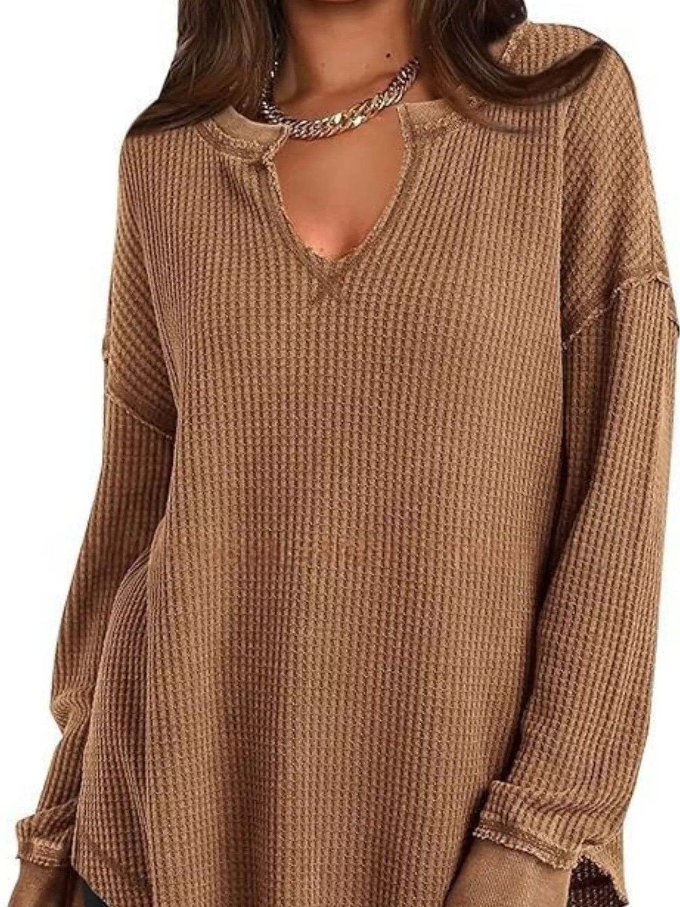 Slit Notched Long Sleeve T-Shirt