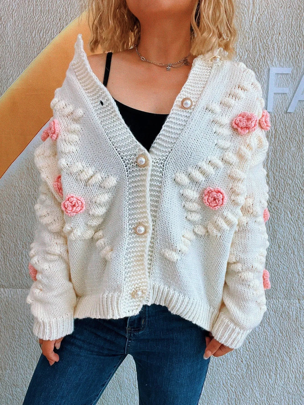 Flower Button Up Long Sleeve Cardigan