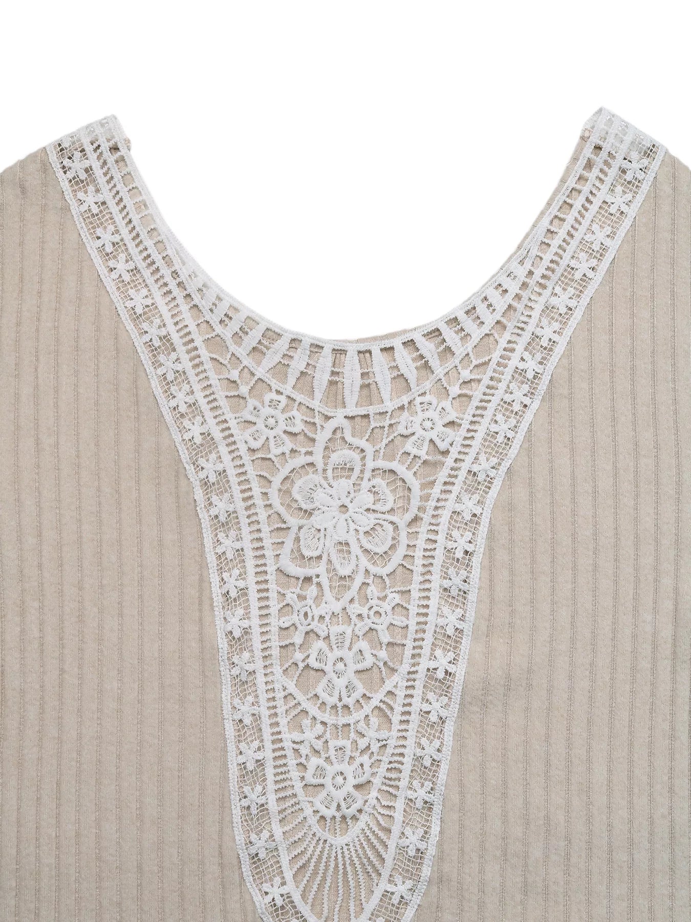 Lace Detail Ribbed Knit Long Sleeve T-Shirt