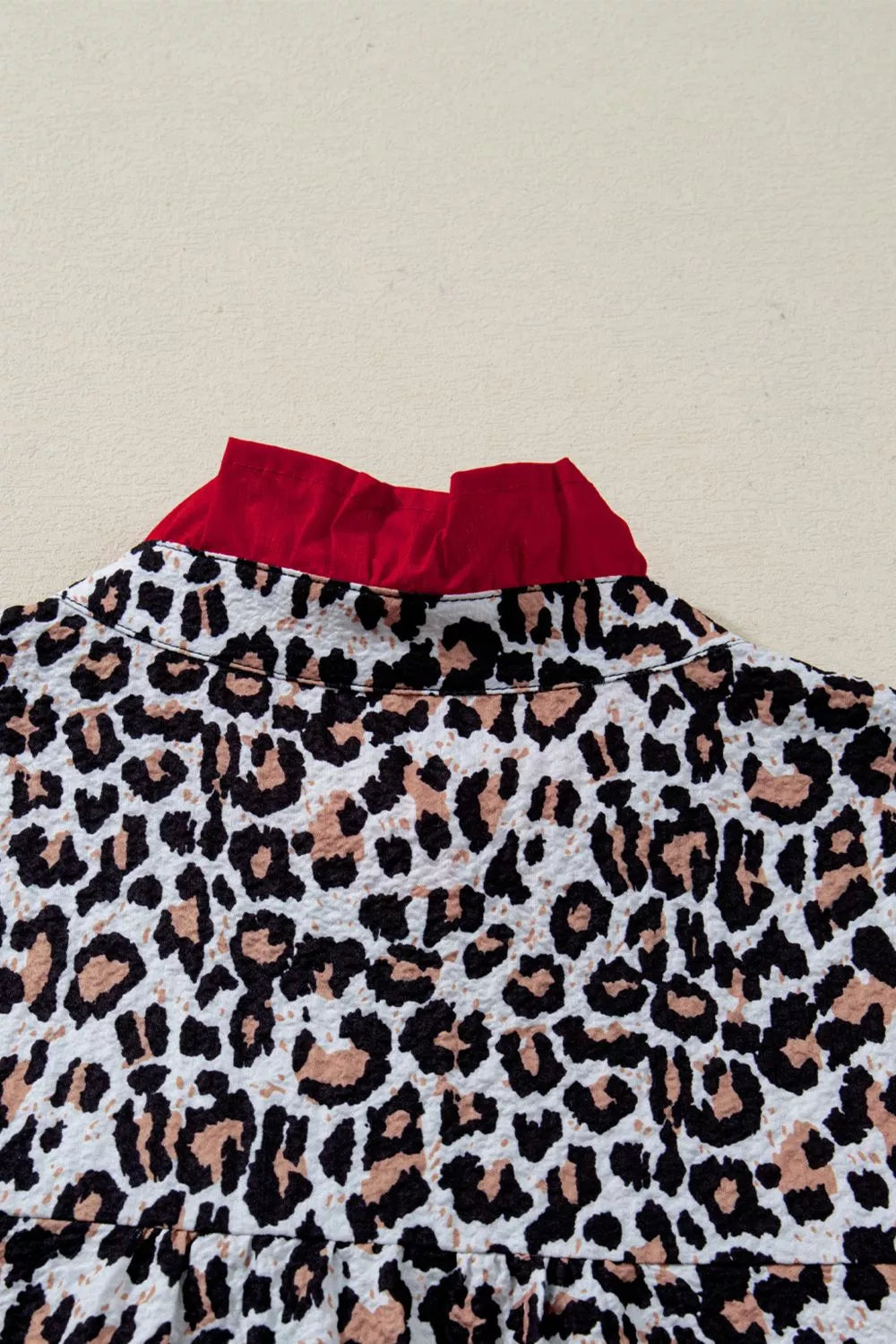 Contrast Frilled V Neck Trimmed Leopard Shirt