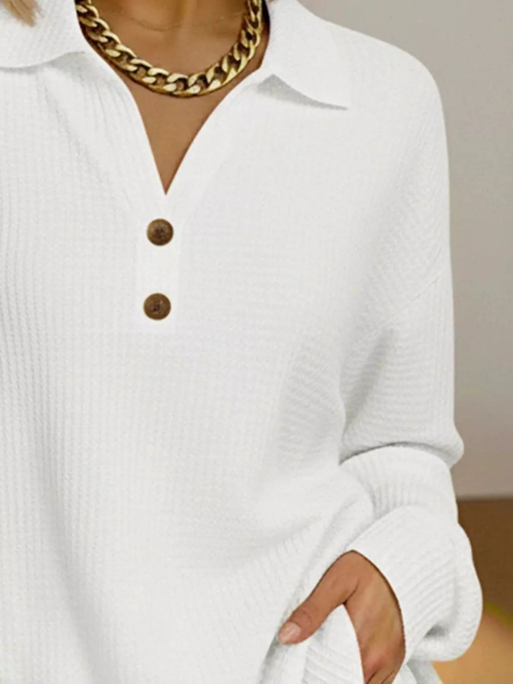Full Size Textured Knit Decor Button Top Plus Size