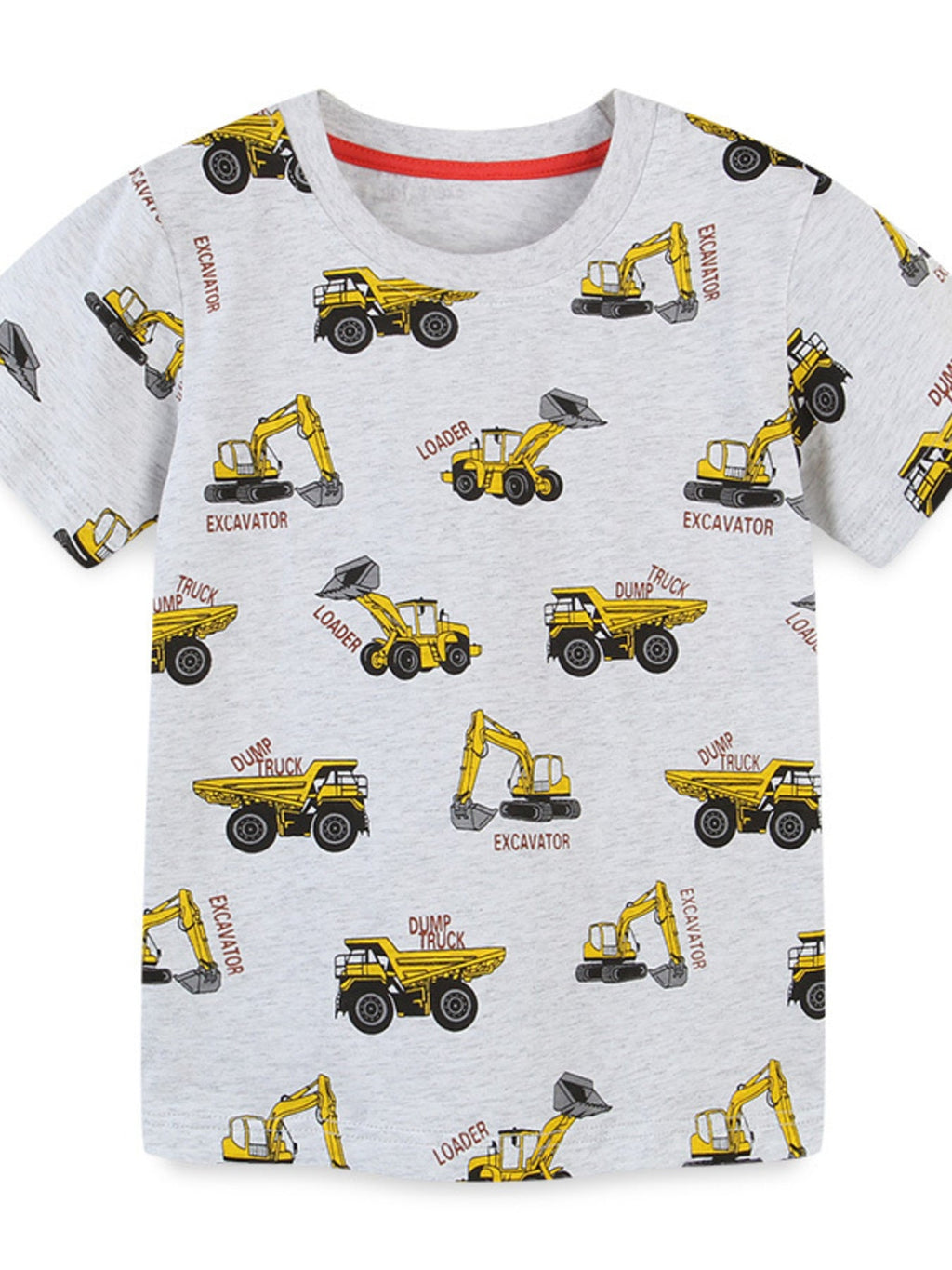 Children's Construction Vehicle Print Crew Neck Short Sleeve T-Shirt