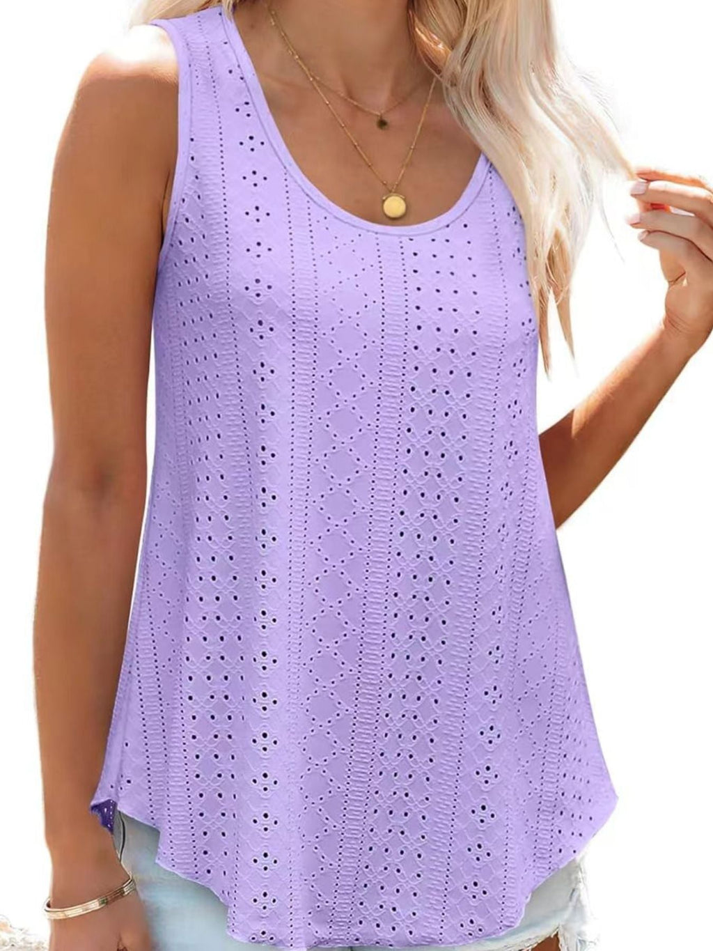 Eyelet Scoop Neck Tank