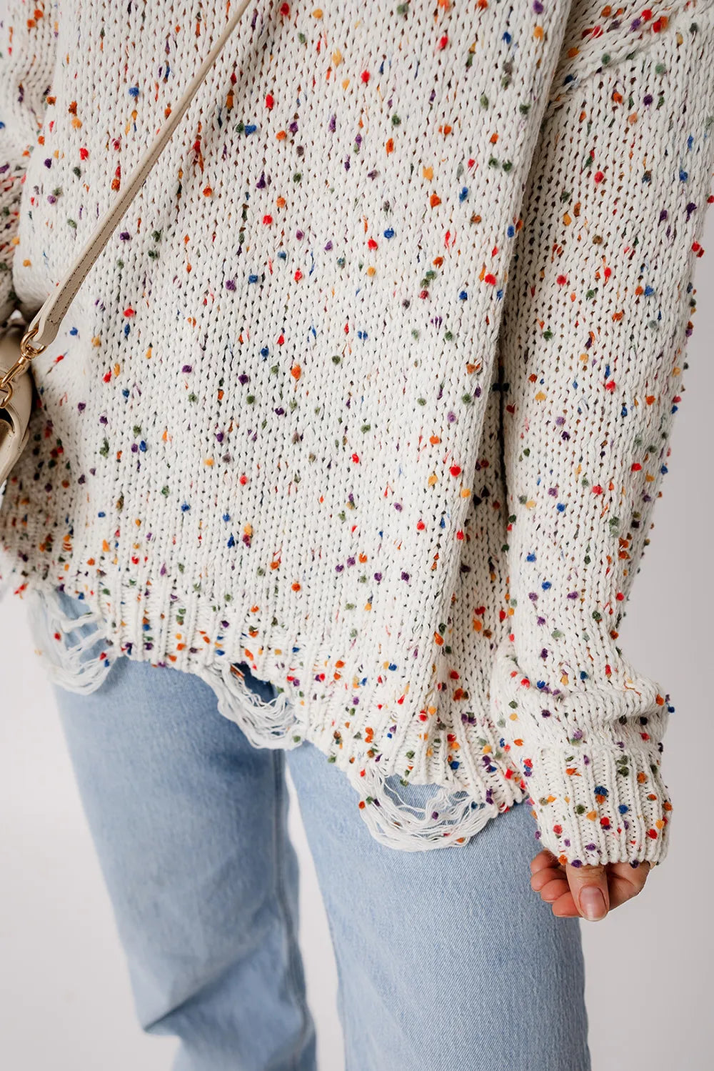Confetti Distressed Hem Long Sleeve Sweater