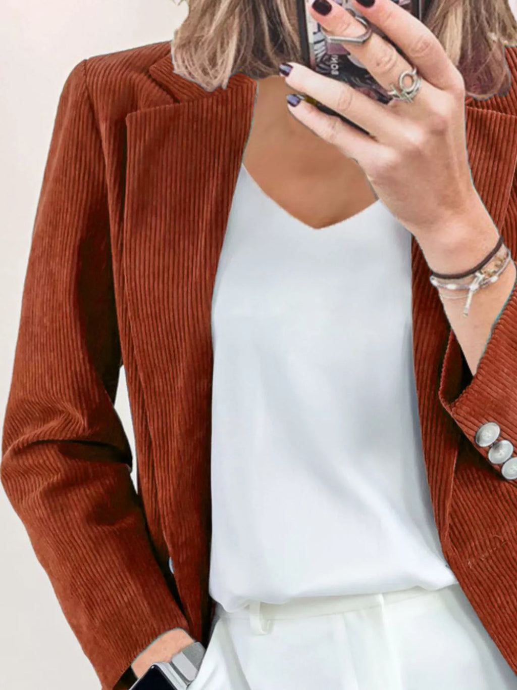 Corduroy Lapel Collar Casual Blazer
