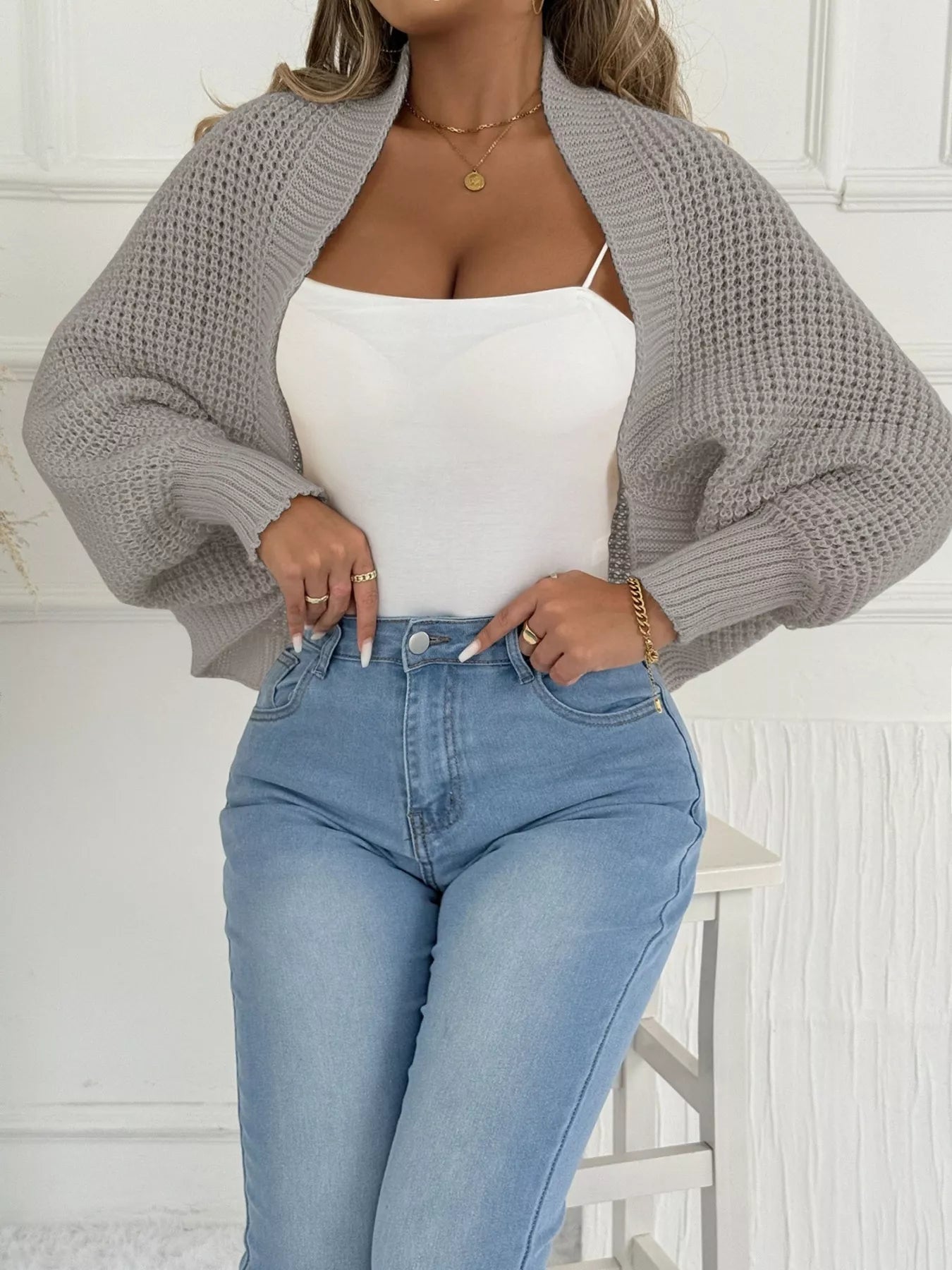 Open Front Batwing Sleeve Cardigan