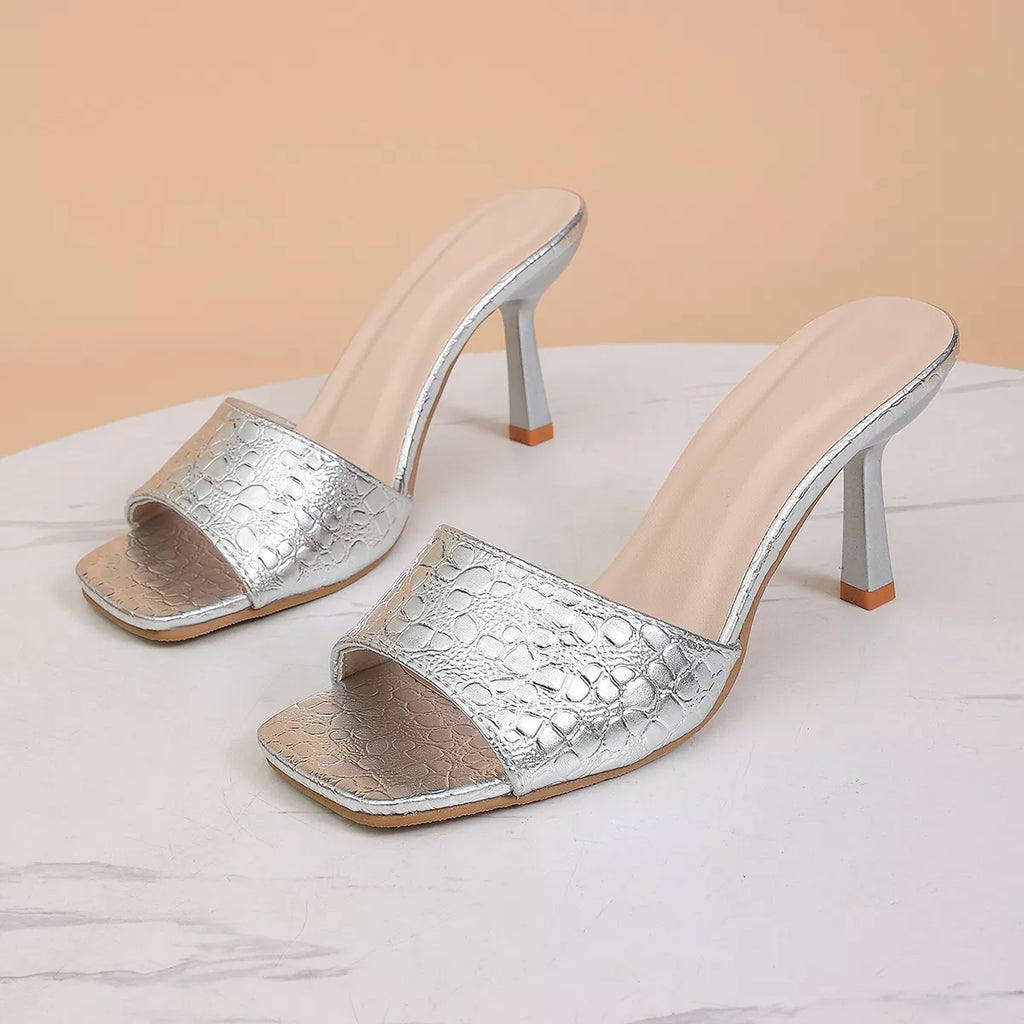 Open Toe Flare Heels Sandals