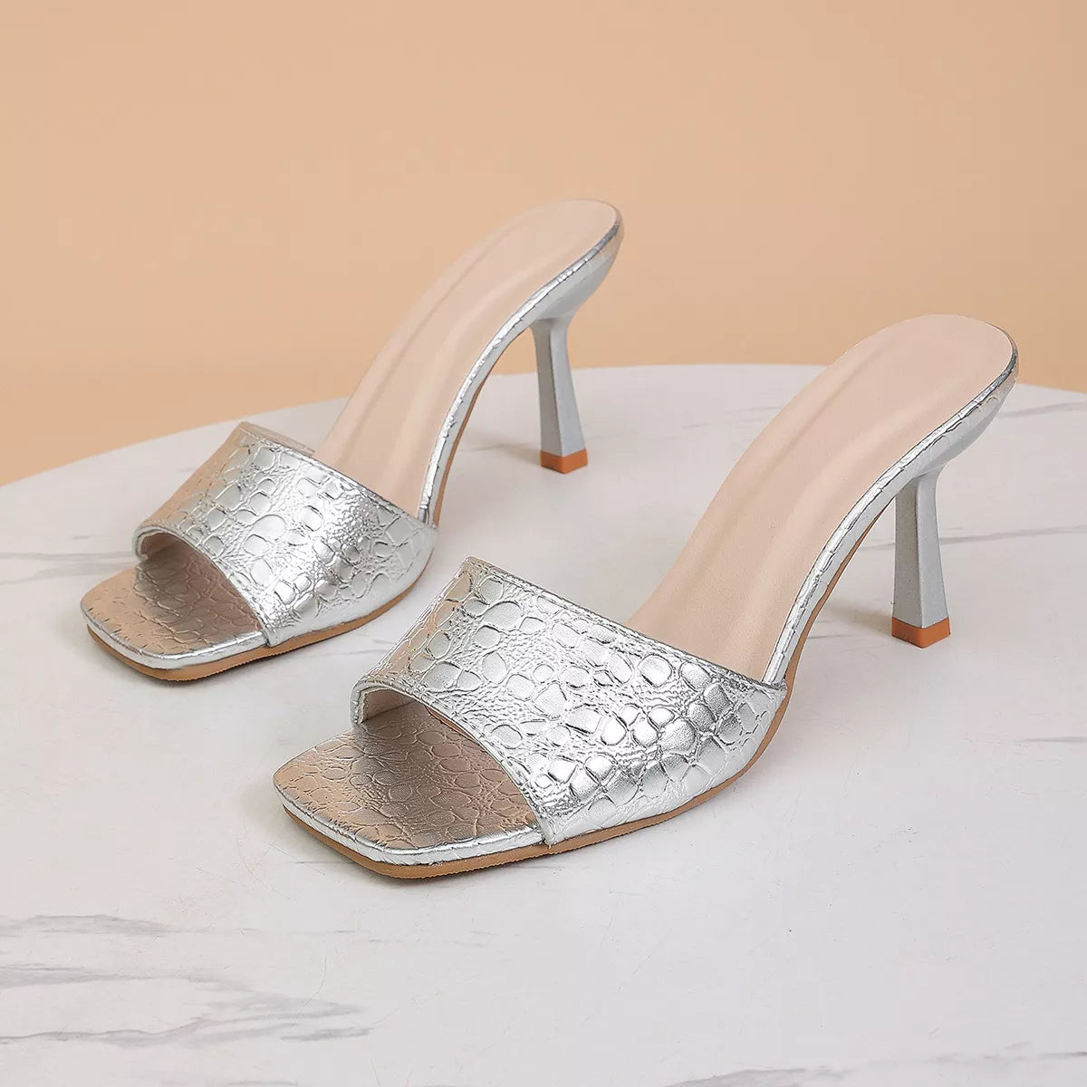 Open Toe Flare Heels Sandals