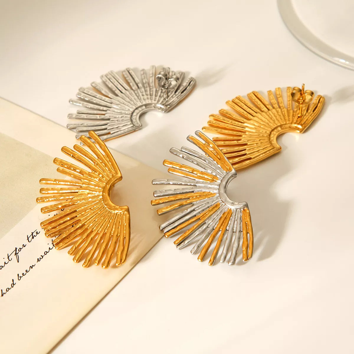 Stainless Steel Fan-Shaped Earrings