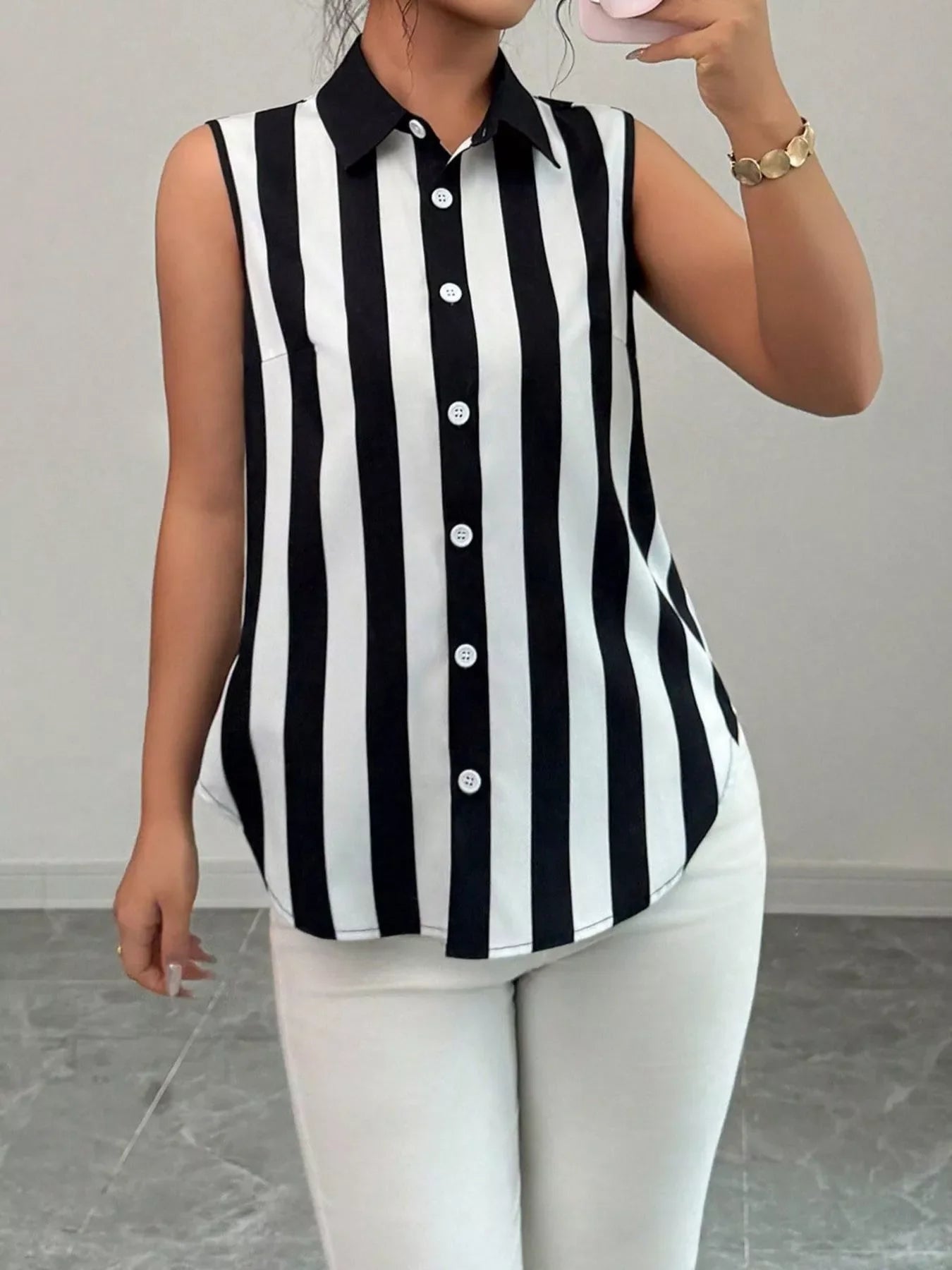 Button Up Sleeveless Shirt