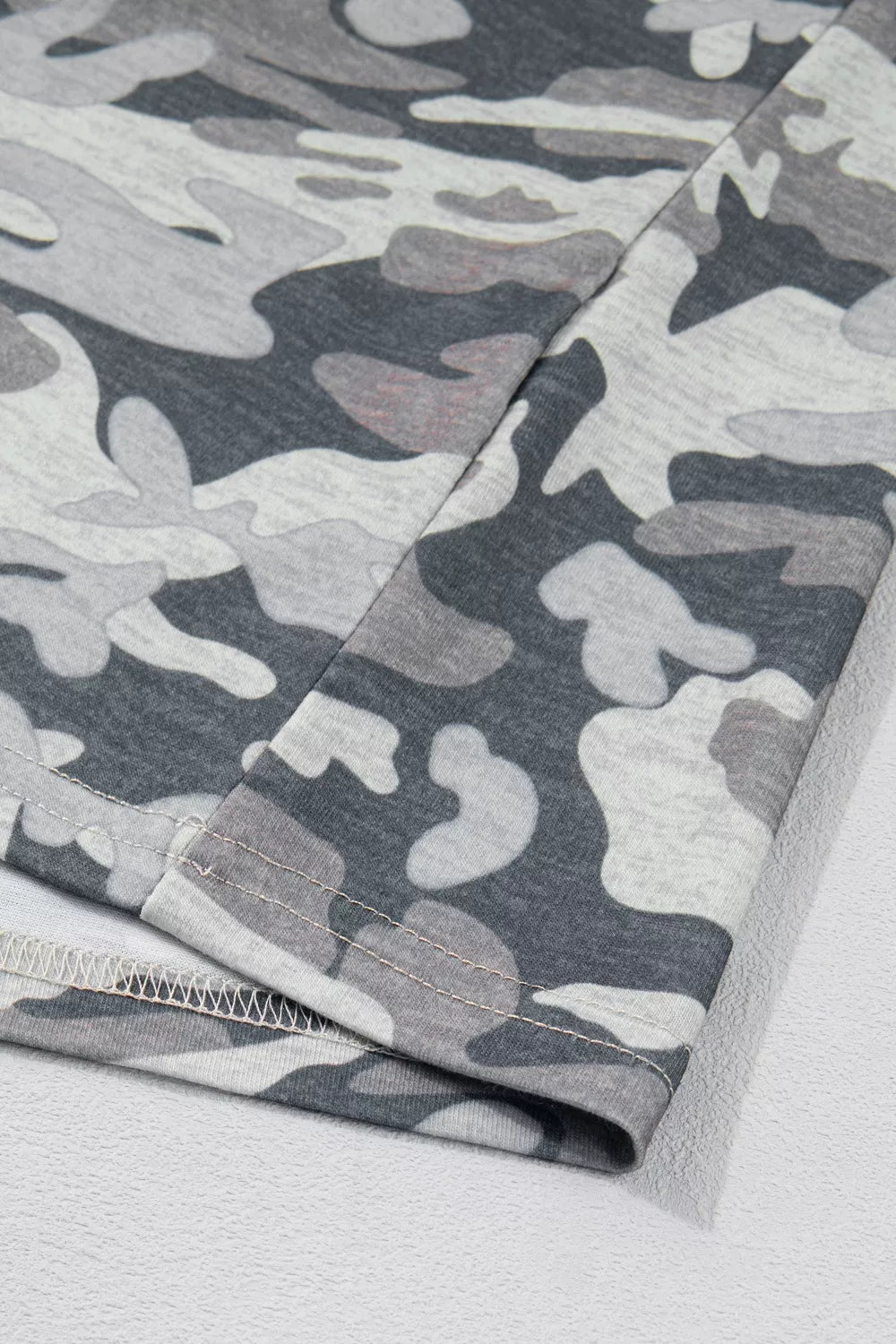 Camouflage Print Raw Edge V Neck Tee