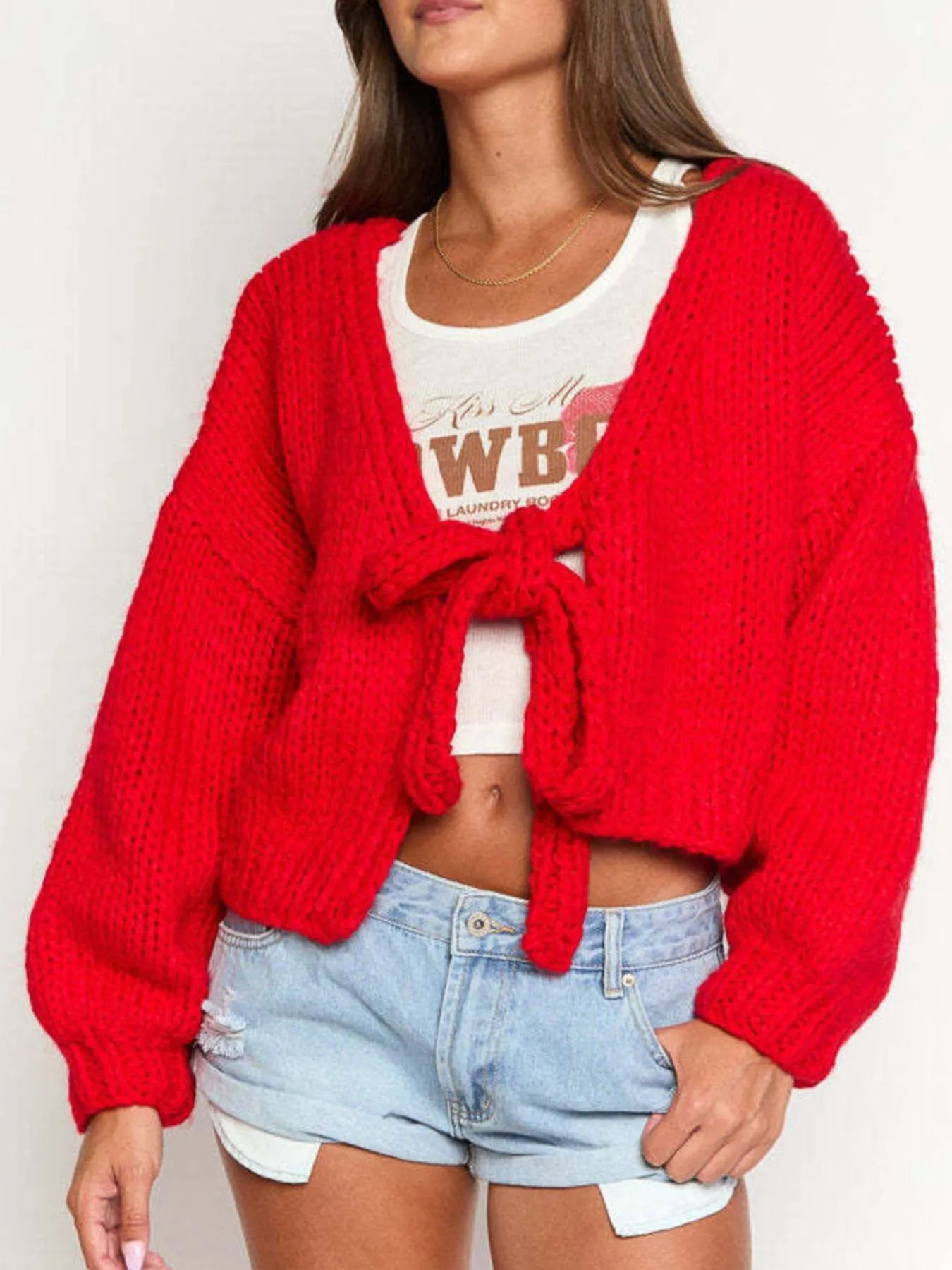 Tied Drop Shoulder Cardigan