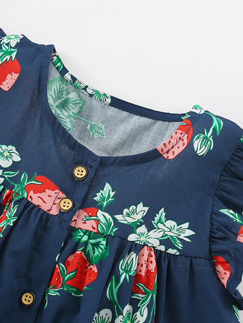 Children's Strawberry Print Ruffle Sleeve Button-Down Dress