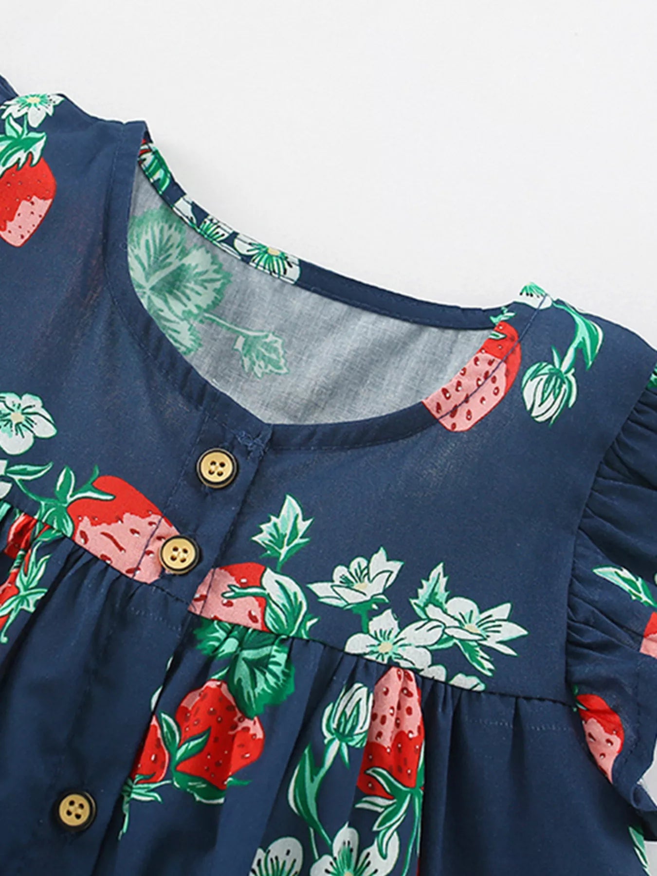 Children's Strawberry Print Ruffle Sleeve Button-Down Dress