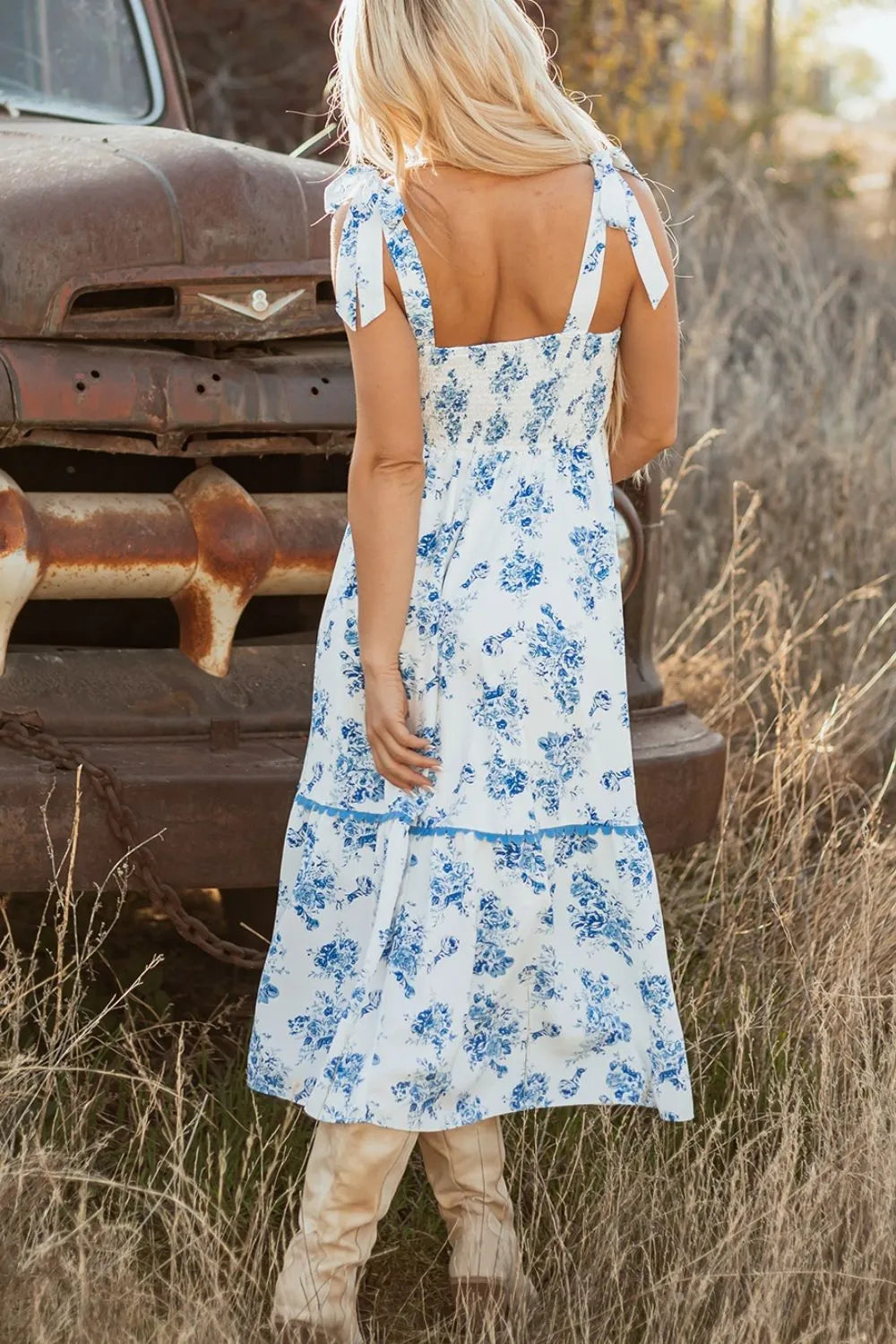 Printed Tie Shoulder Dress