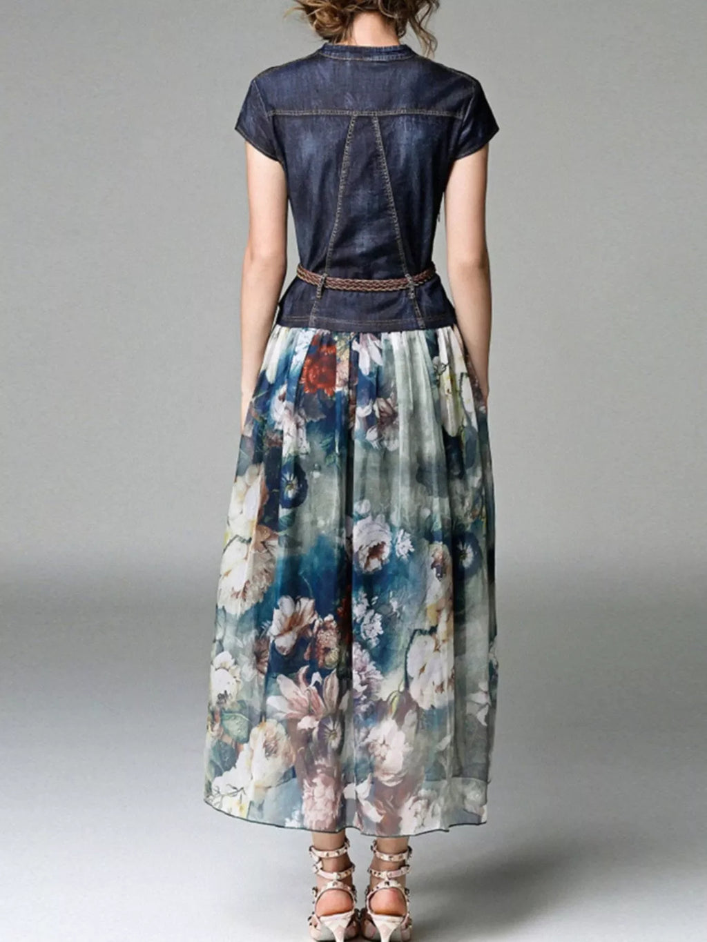 Full Size Patchwork Floral Print Chiffon Dress Plus Size