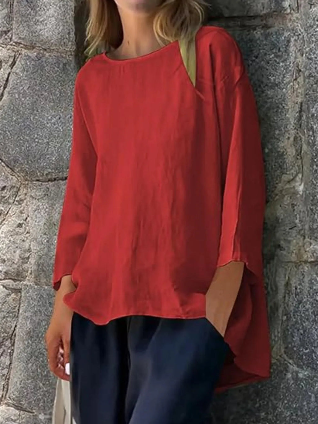 Full Size Round Neck Relaxed Fit Blouse Plus Size