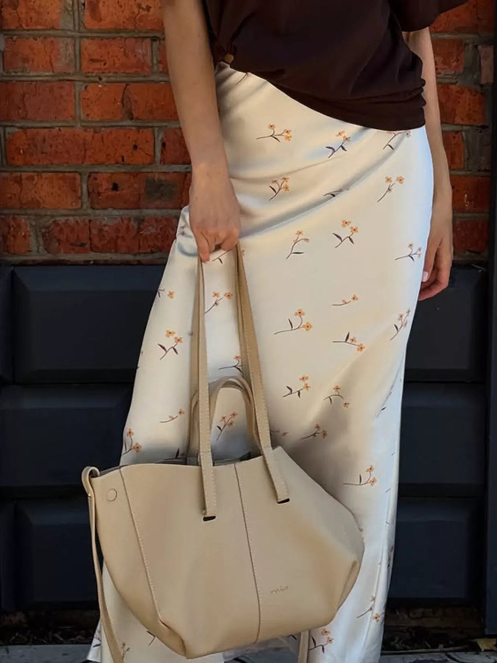 Floral Print Satin Skirt