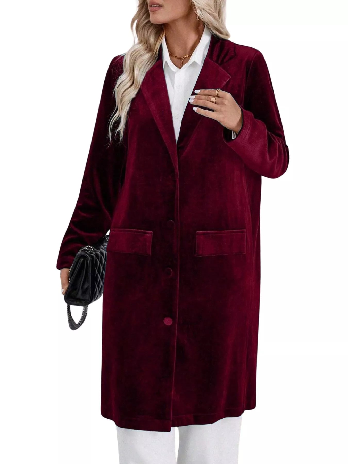Lapel Collar Long Sleeve Longline Coat