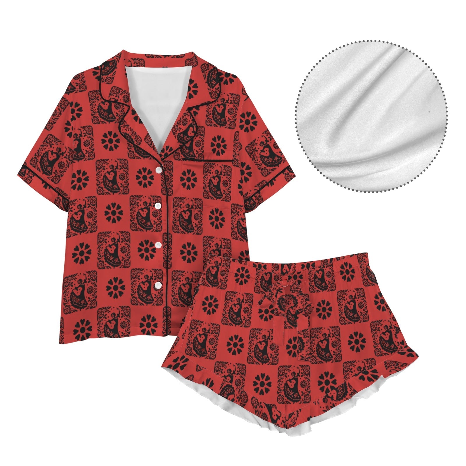 Baha Ranch Colores de Mexico Red Flamenco Mexican Tile Talavera Floral Satin Pajamas